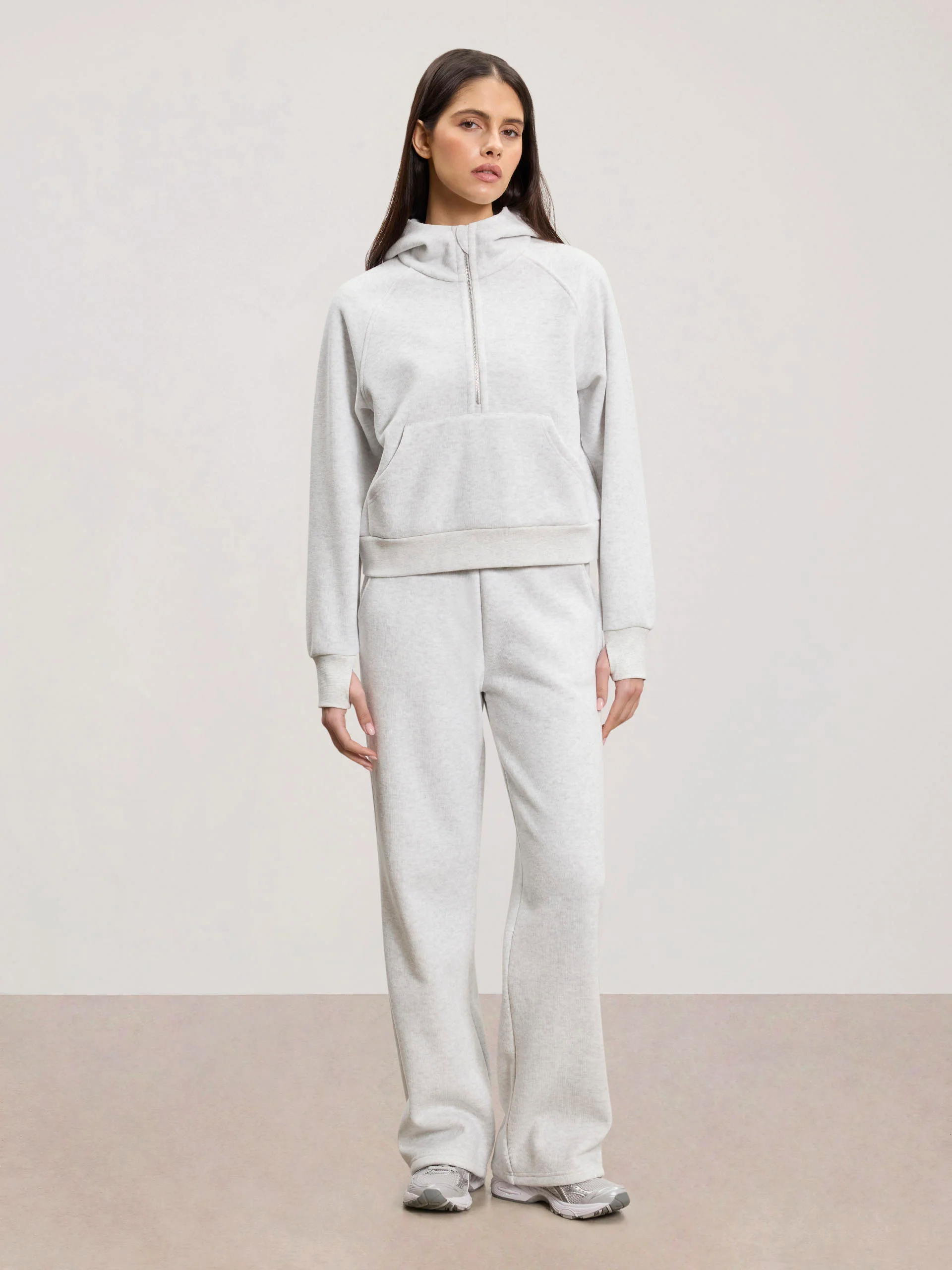 Womens Cosy Fleece Straight Leg Jogger in Marl Grey - Image 2