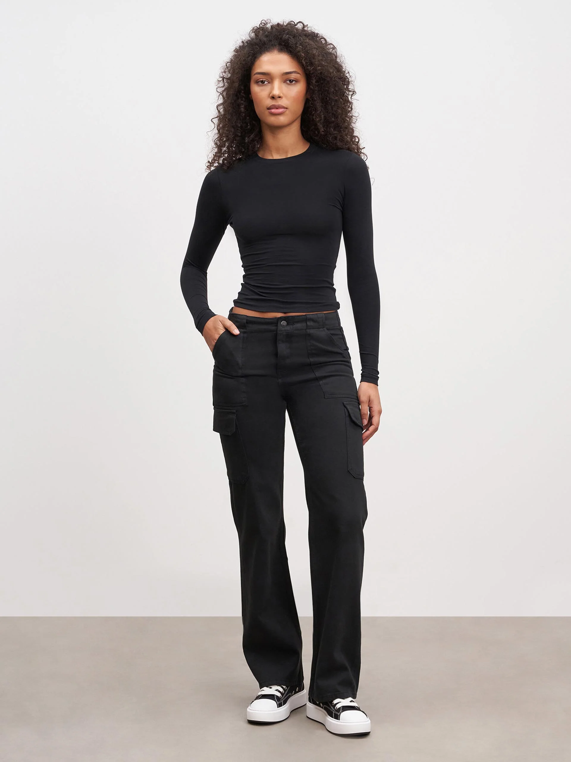 Womens Cotton Jersey Long Sleeve T-Shirt in Black - Image 2