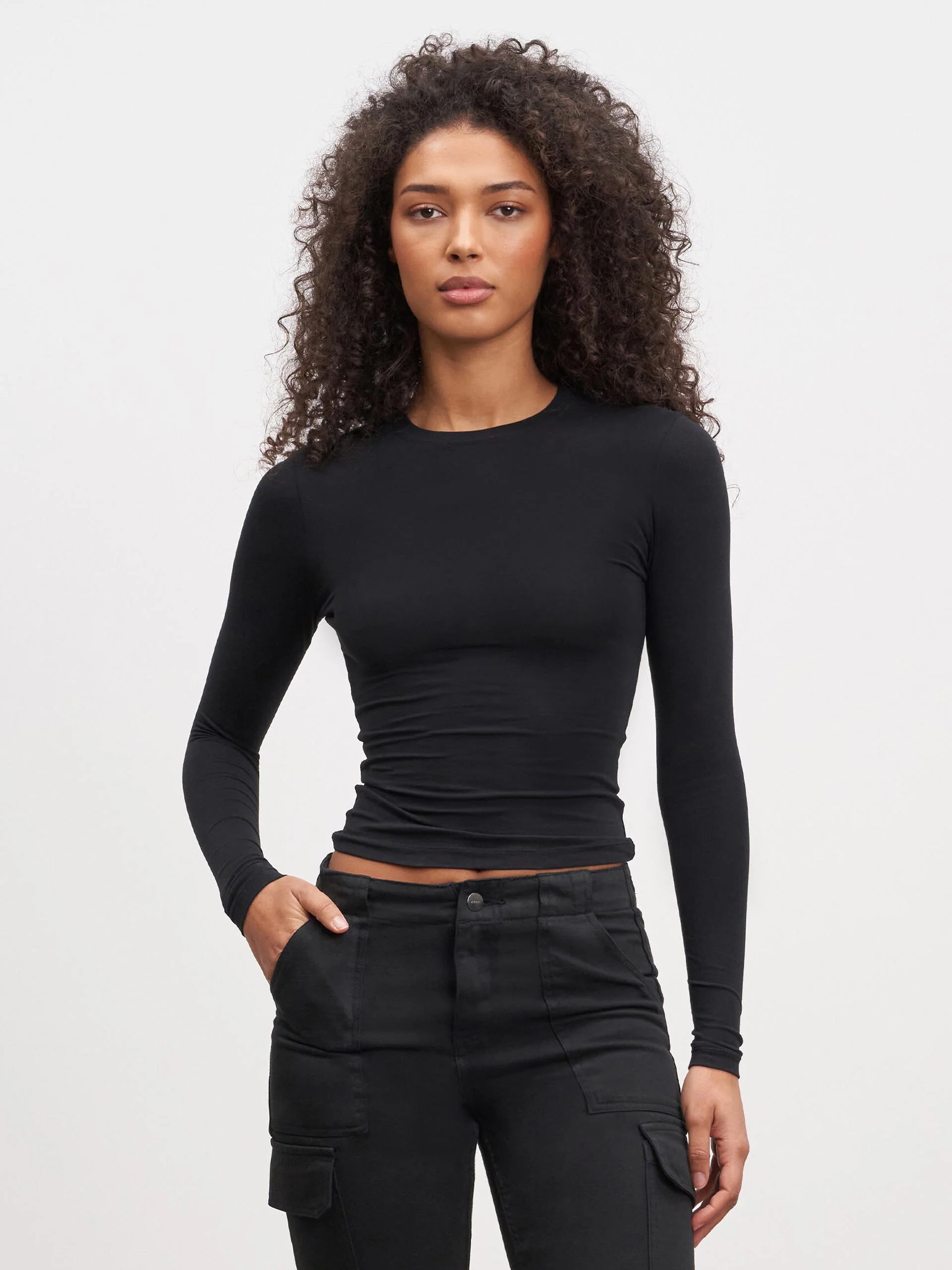 Womens Cotton Jersey Long Sleeve T-Shirt in Black - Image 3