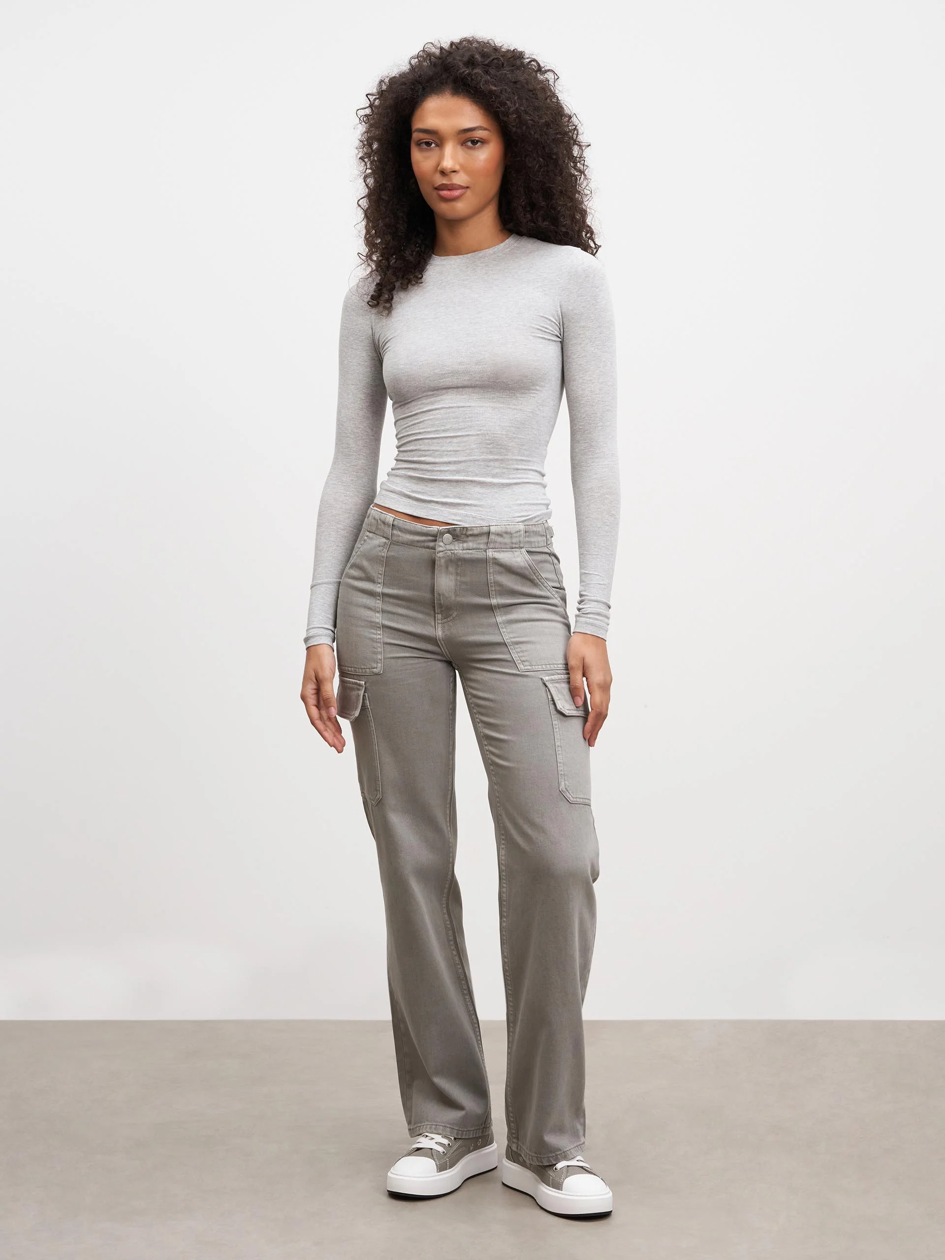 Womens Cotton Jersey Long Sleeve T-Shirt in Marl Grey - Image 2