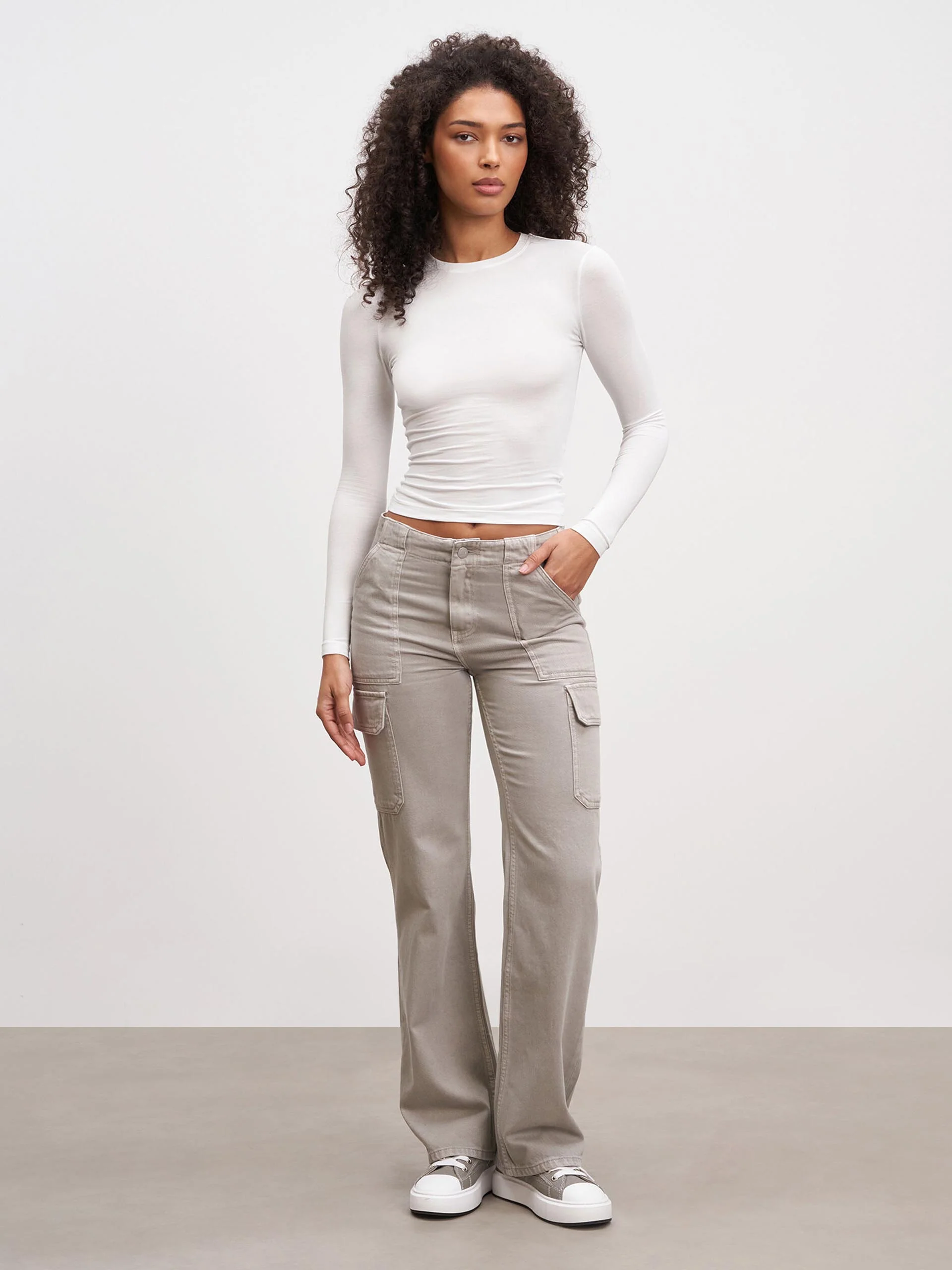 Womens Cotton Jersey Long Sleeve T-Shirt in White - Image 2