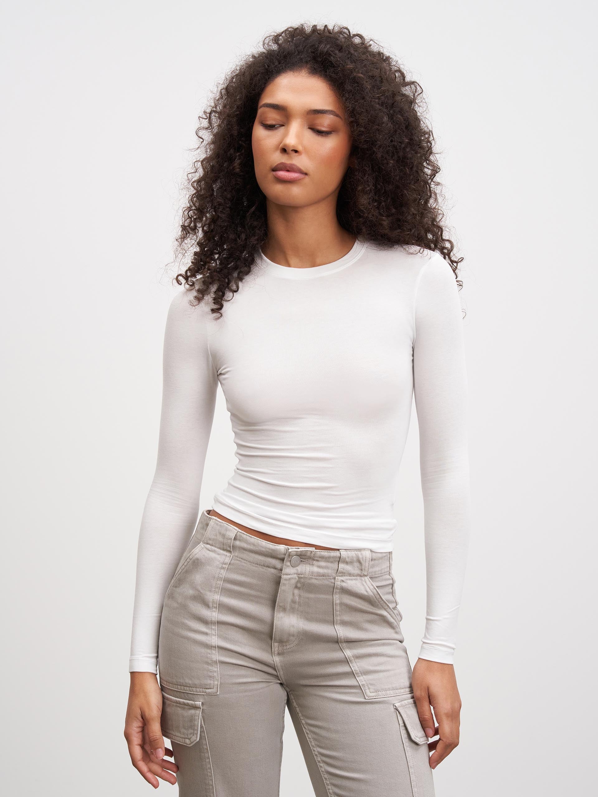 Womens Cotton Jersey Long Sleeve T-Shirt in White - Image 3