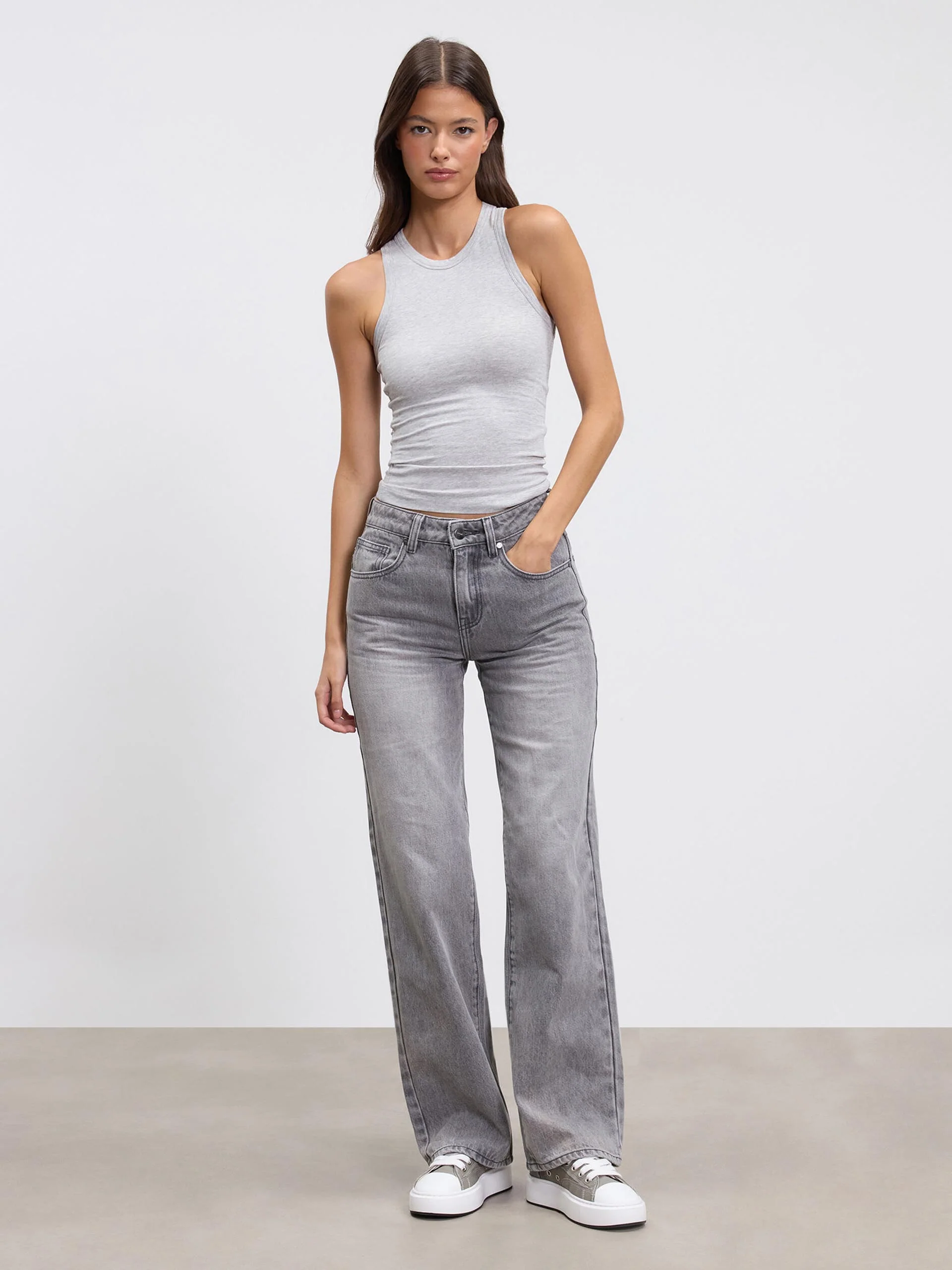 Womens Cotton Jersey Racer Vest in Marl Grey - Image 2