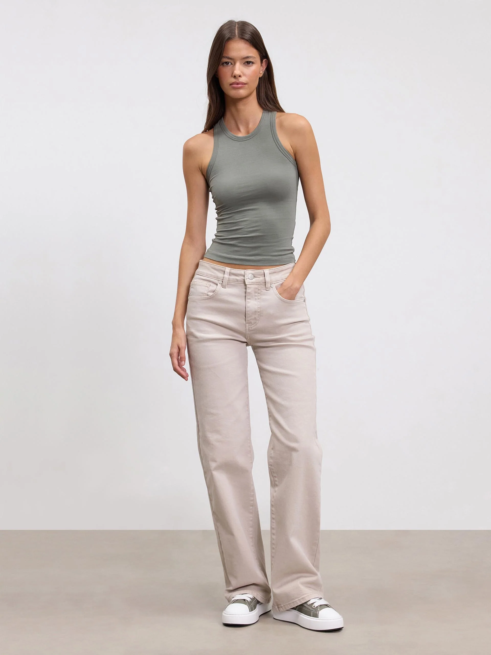 Womens Cotton Jersey Racer Vest in Sage - Image 2