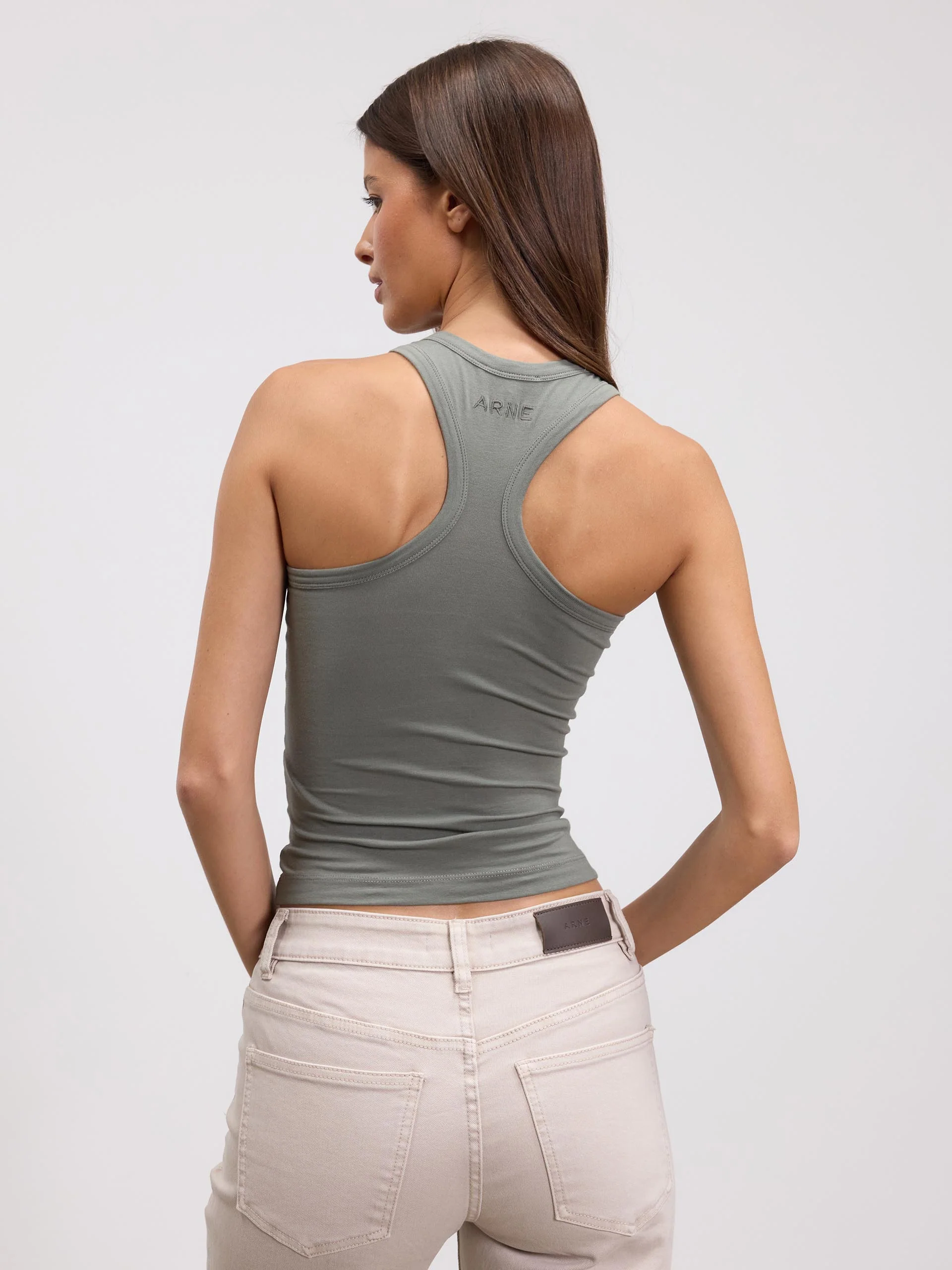 Womens Cotton Jersey Racer Vest in Sage - Image 4