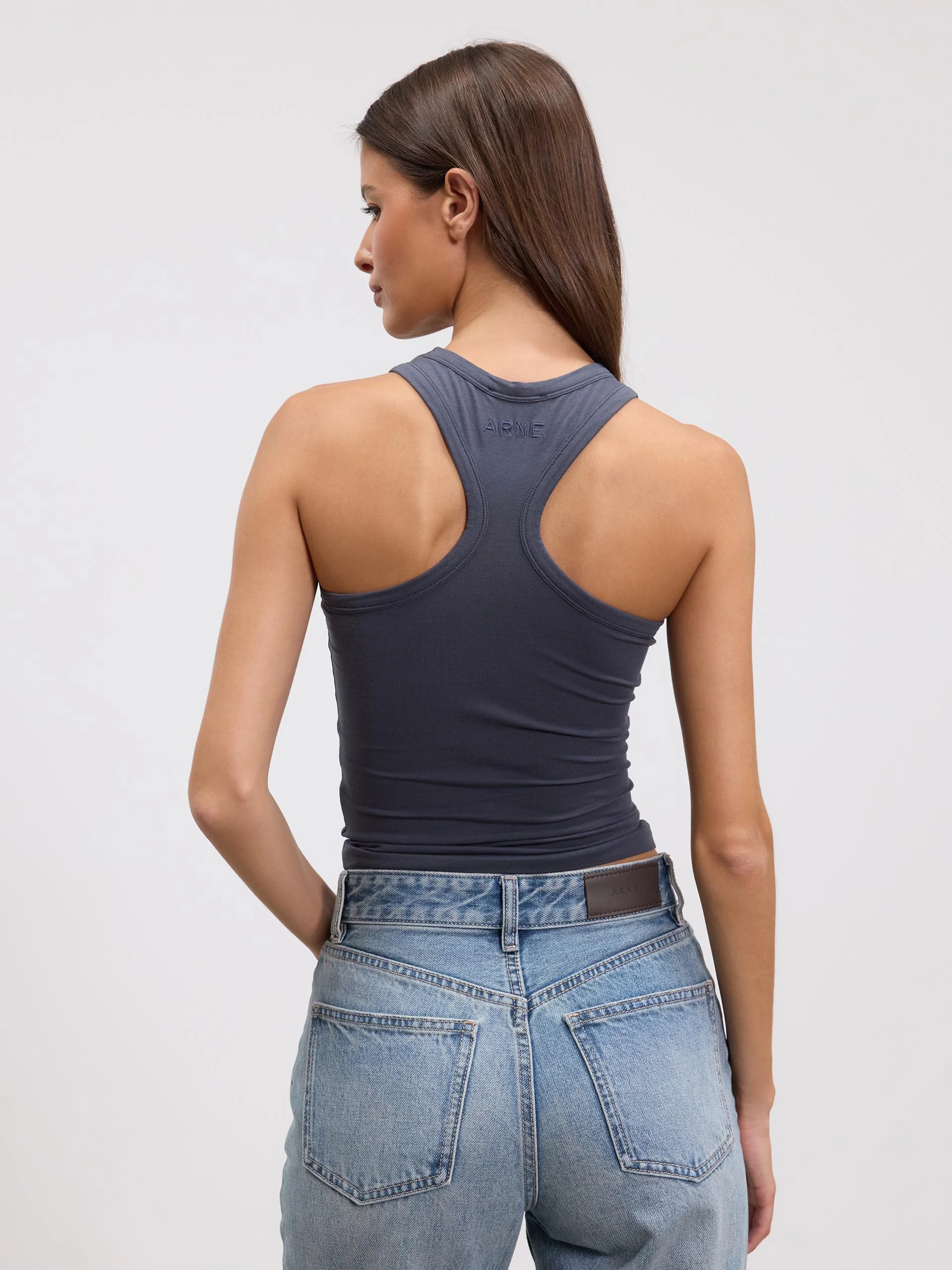 Womens Cotton Jersey Racer Vest in Slate Blue - Image 3