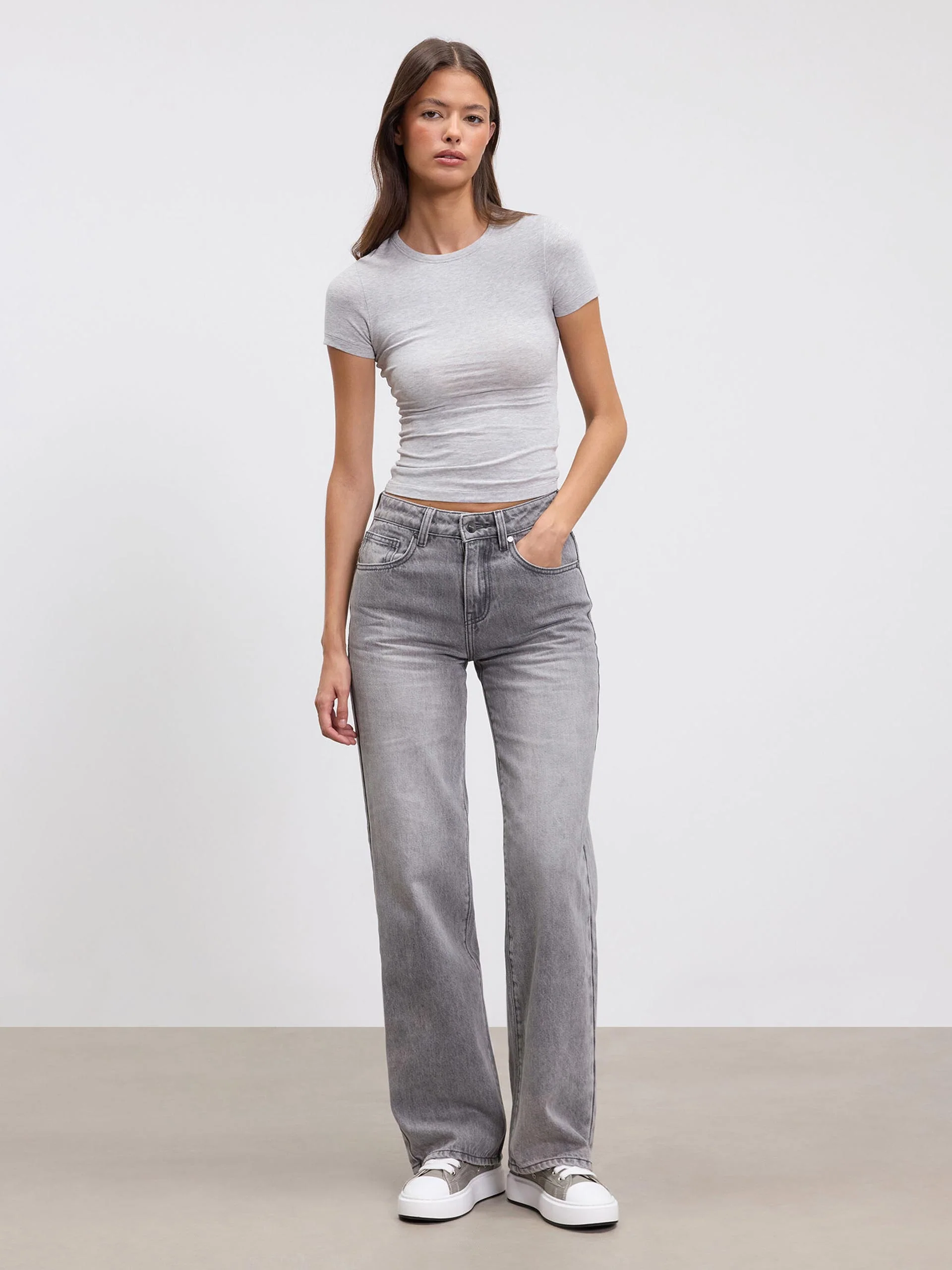 Womens Cotton Jersey T-Shirt in Marl Grey - Image 2