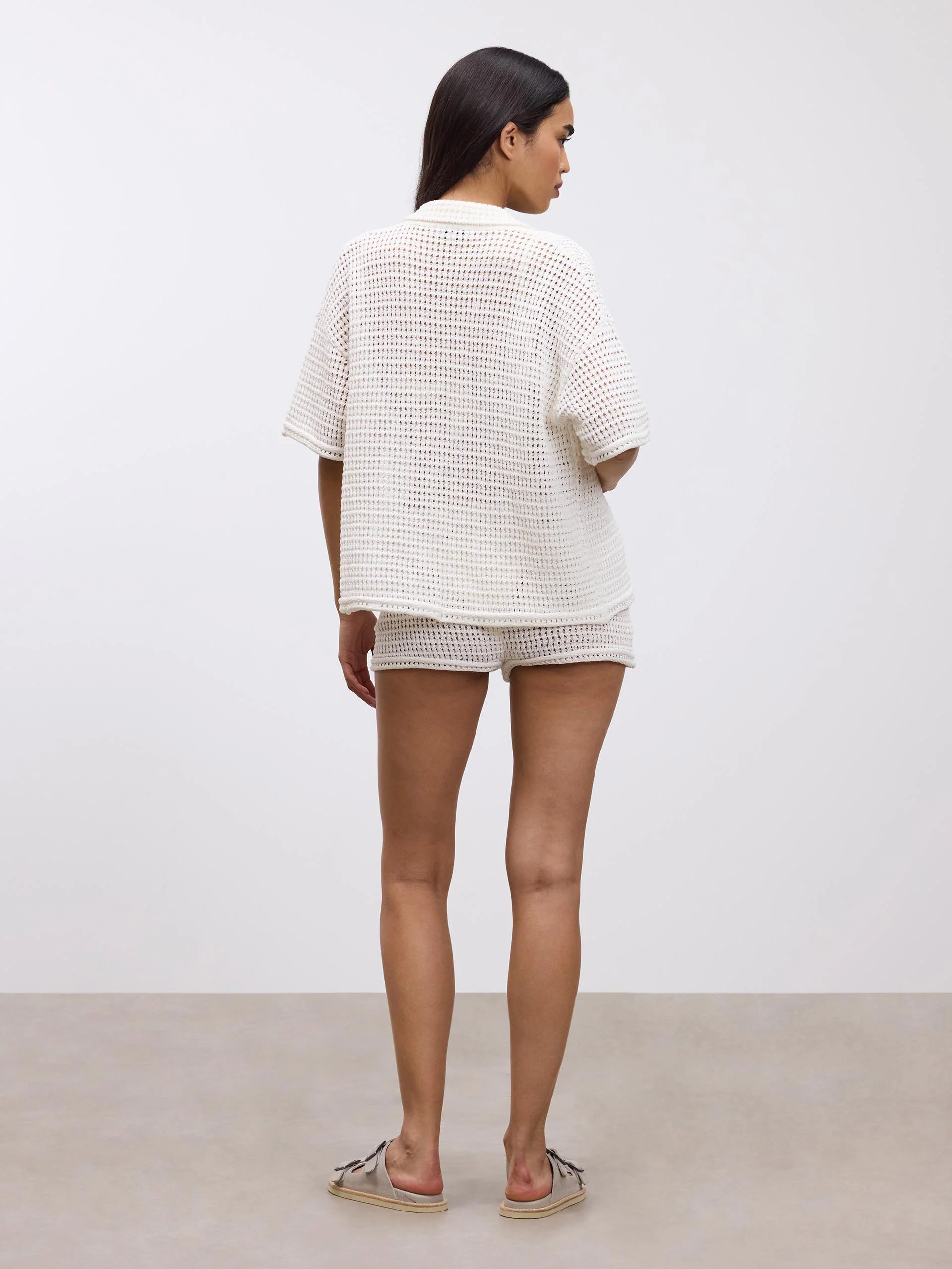 Womens Crochet Shirt in Ecru - Image 3