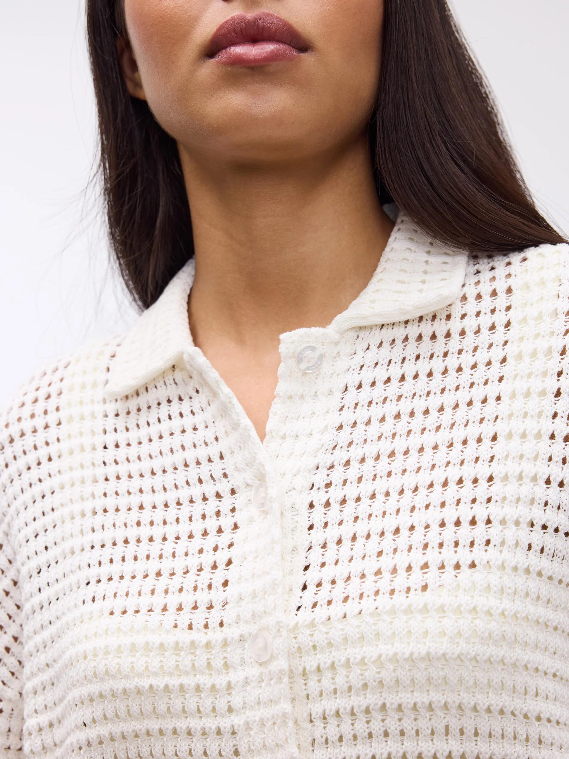 Womens Crochet Shirt in Ecru - Image 4