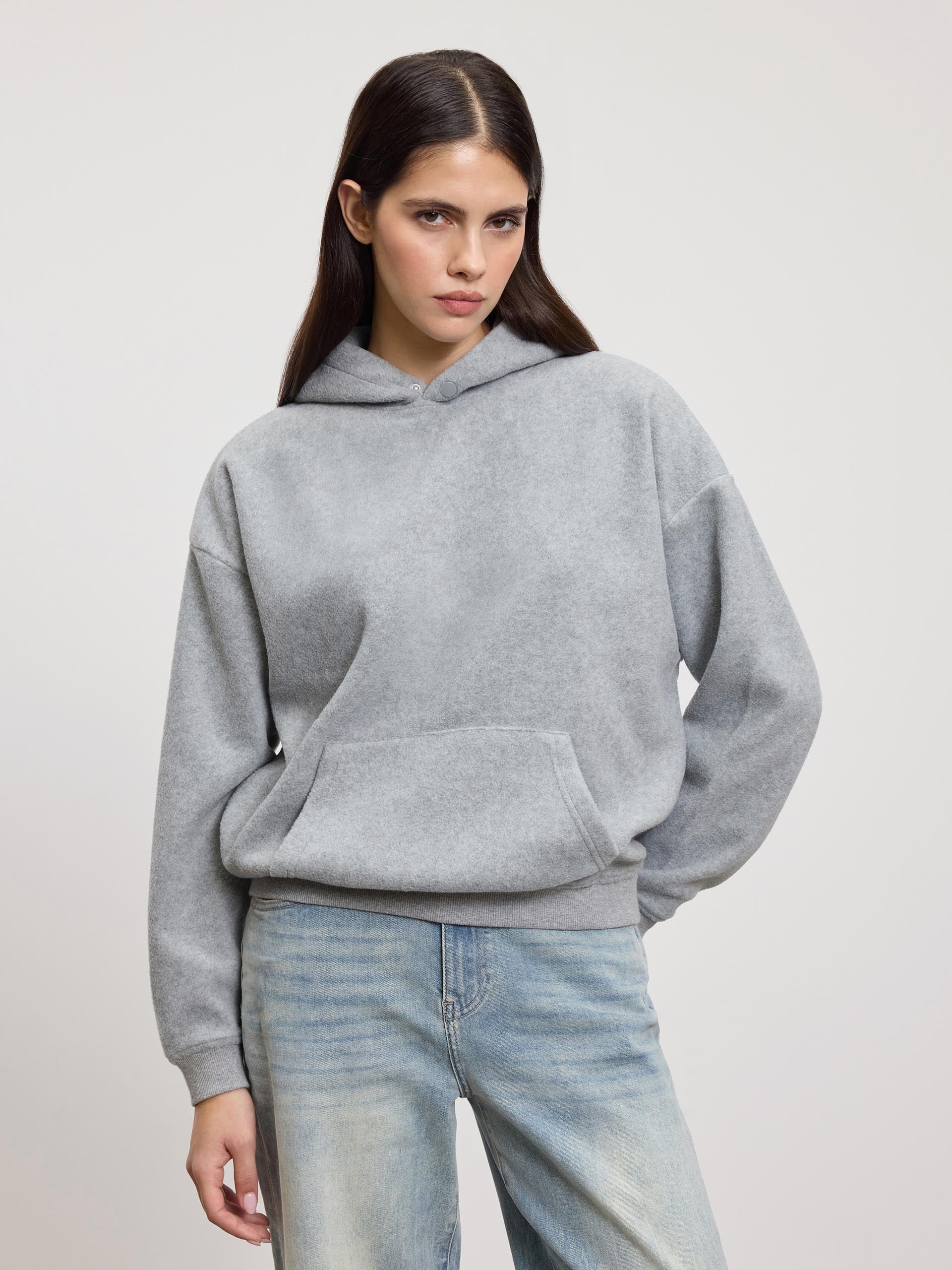 Womens Fleece Relaxed Hoodie in Marl Grey - Image 2