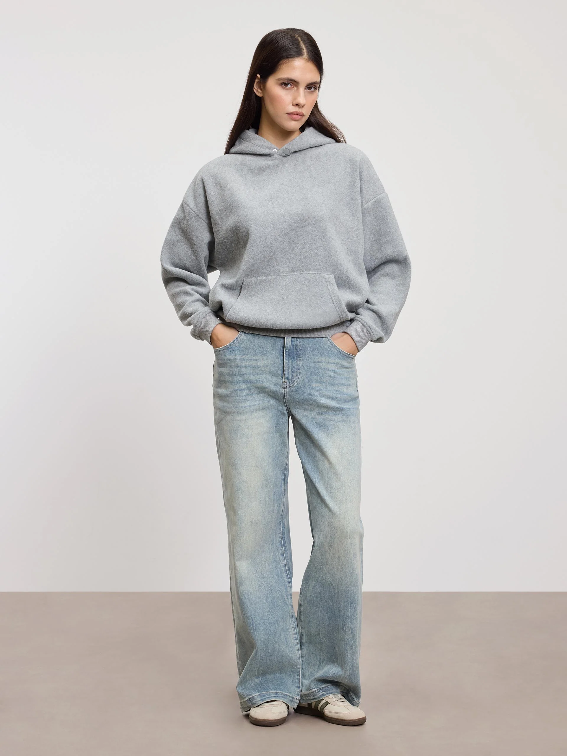 Womens Fleece Relaxed Hoodie in Marl Grey - Image 3