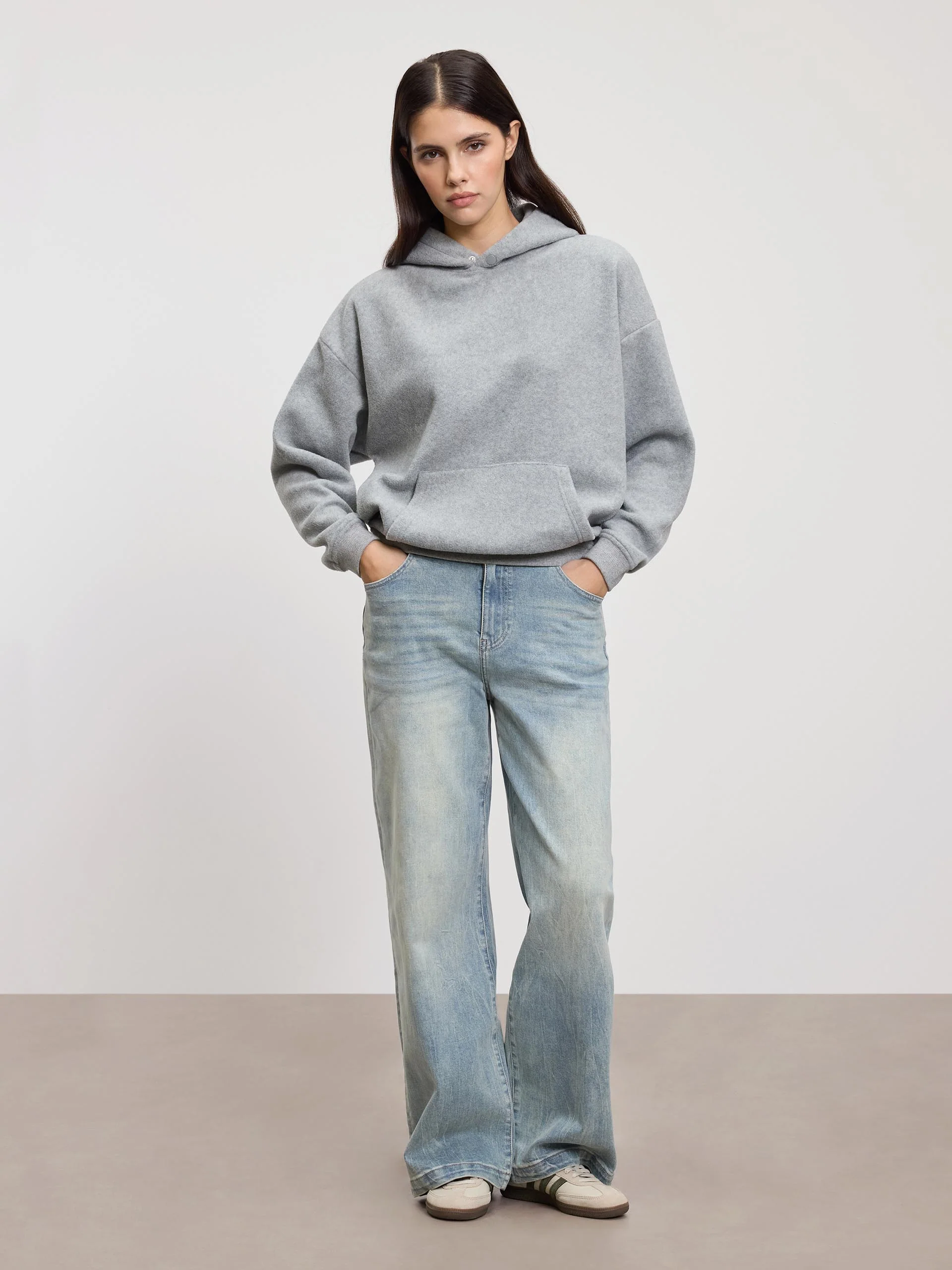 Womens Fleece Relaxed Hoodie in Marl Grey - Image 7