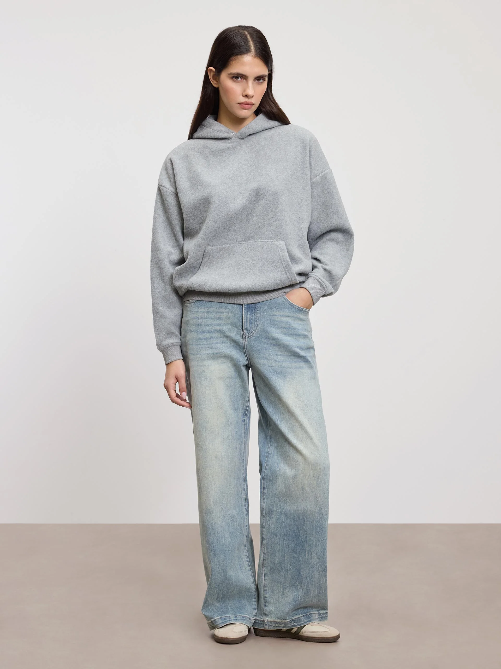 Womens Fleece Relaxed Hoodie in Marl Grey - Image 8