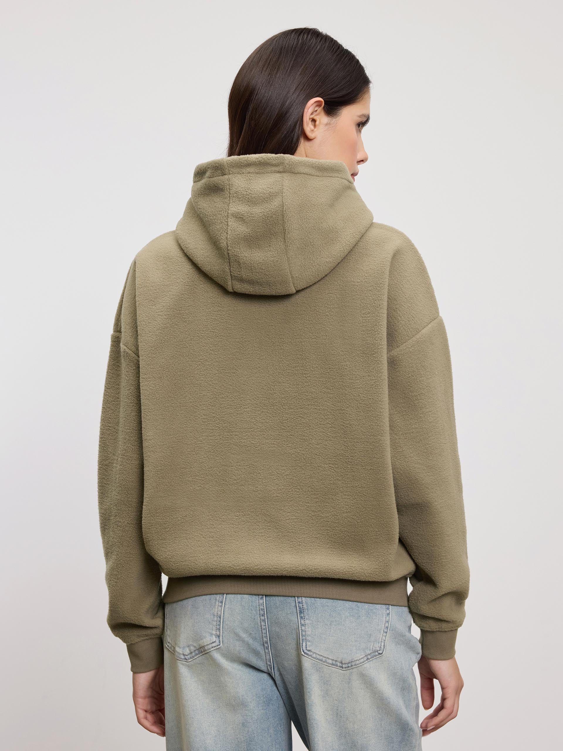 Womens Fleece Relaxed Hoodie in Olive - Image 3