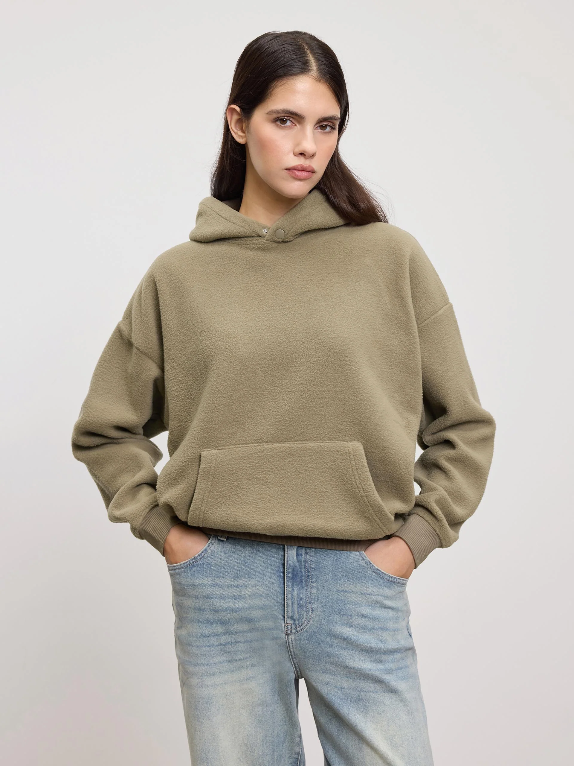Womens Fleece Relaxed Hoodie in Olive - Image 6