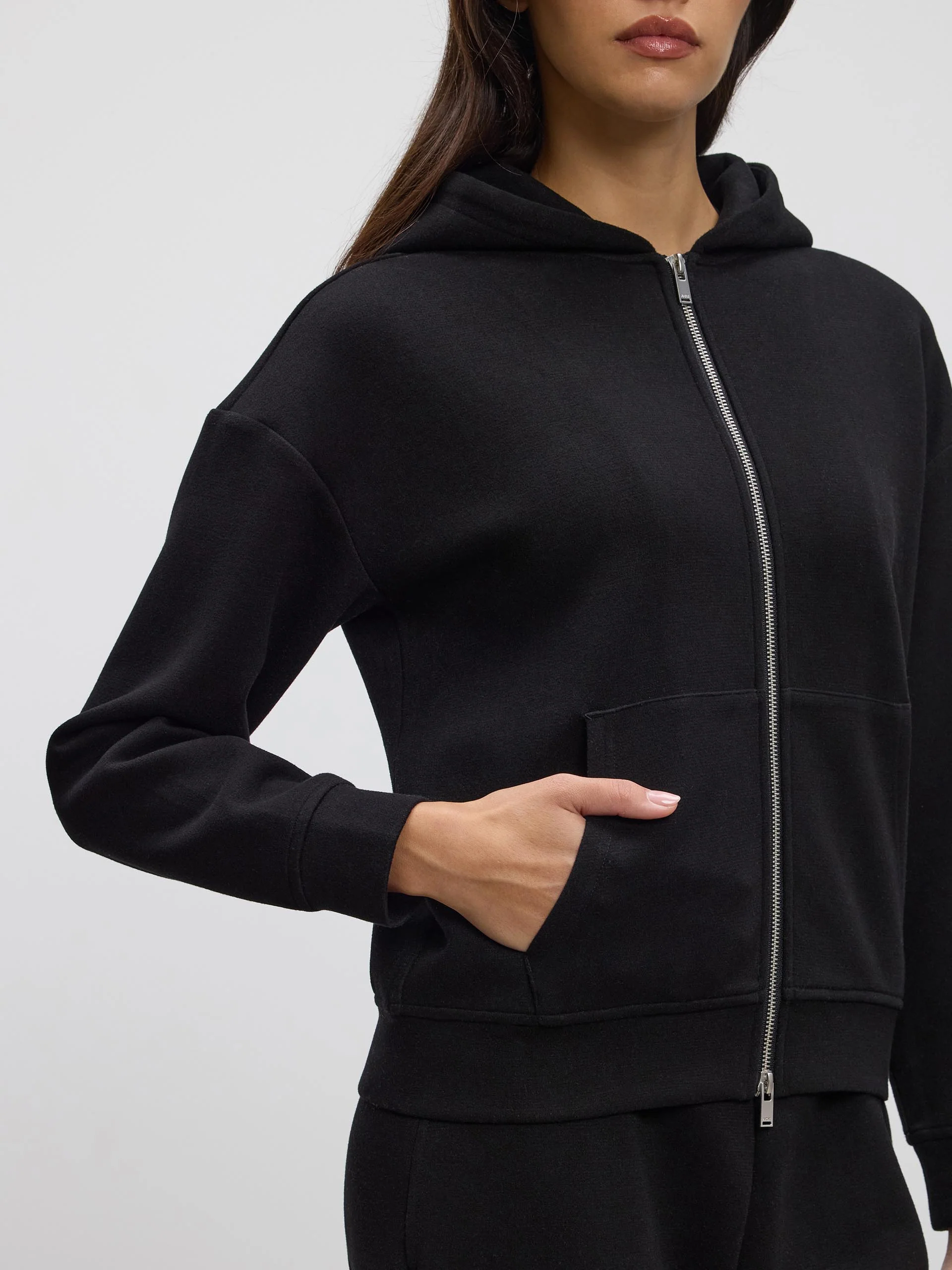 Womens Knitted Relaxed Zip Hoodie in Black - Image 4