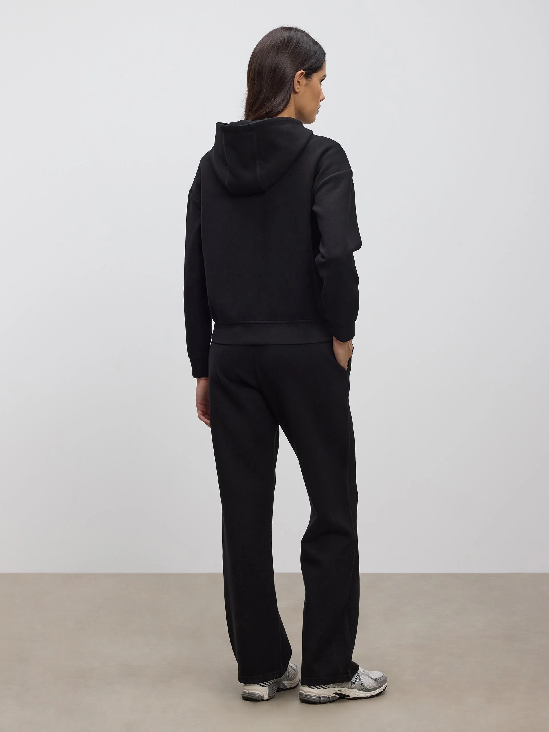 Womens Knitted Relaxed Zip Hoodie in Black - Image 5