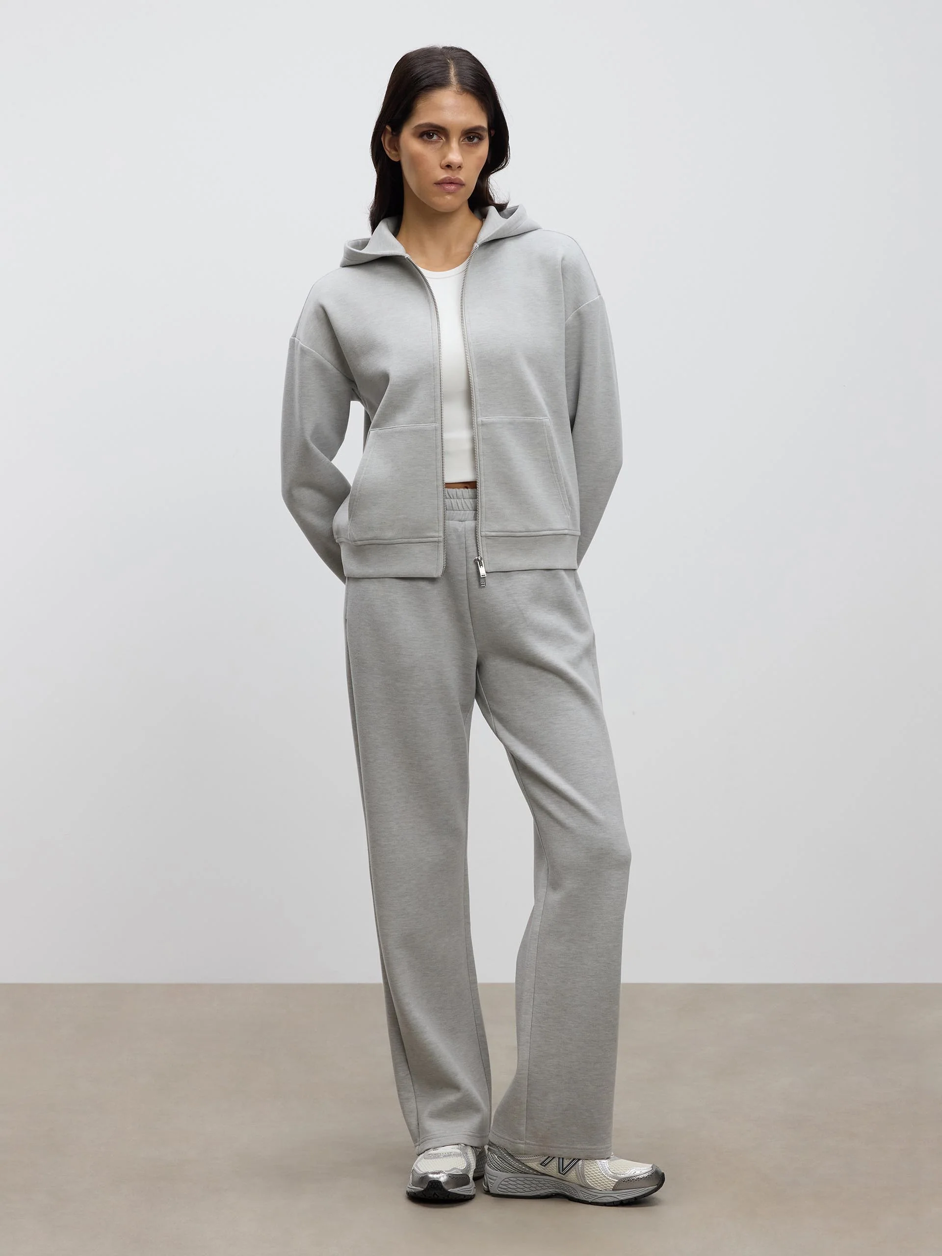 Womens Knitted Relaxed Zip Hoodie in Marl Grey - Image 2