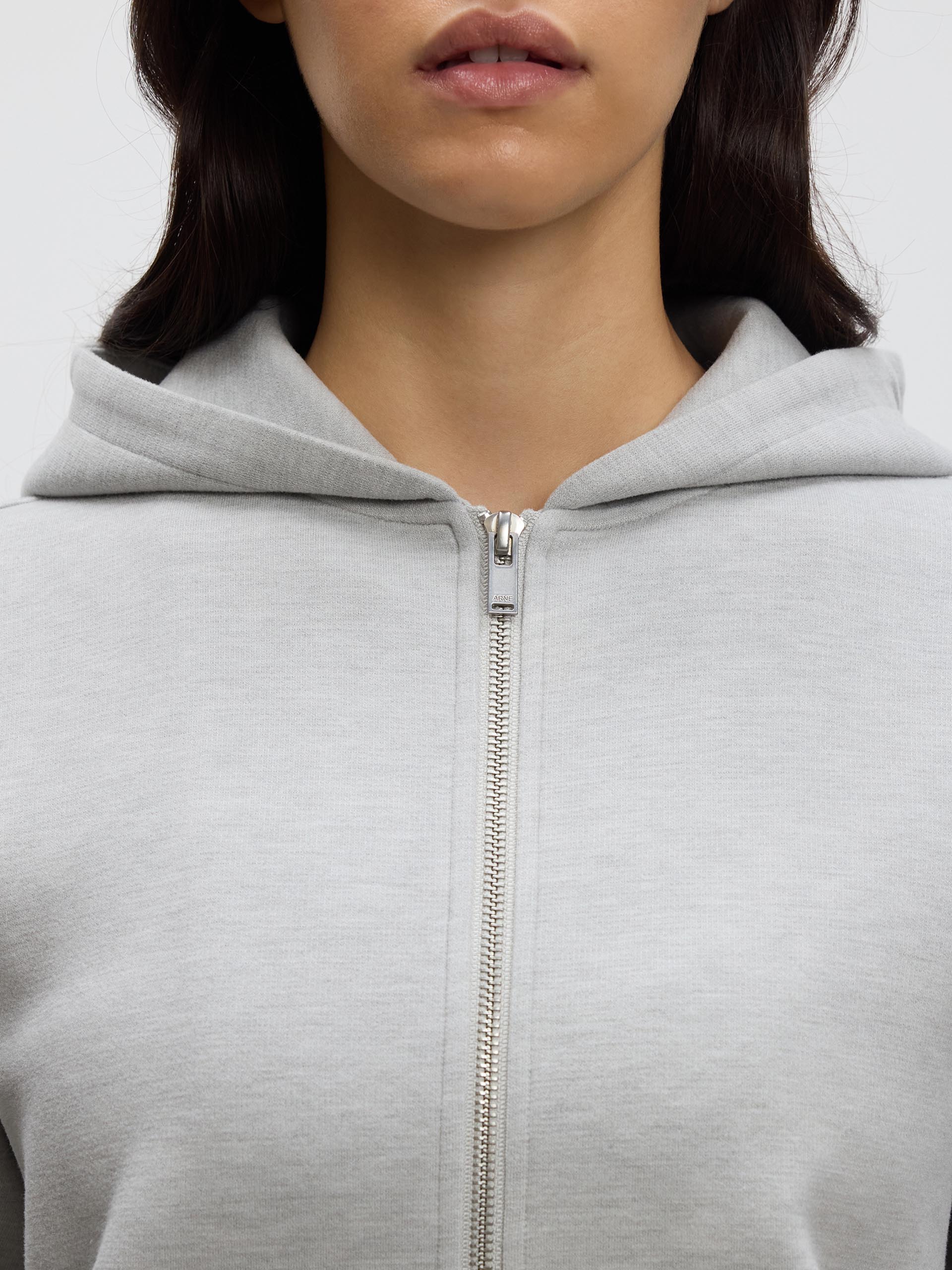 Womens Knitted Relaxed Zip Hoodie in Marl Grey - Image 3