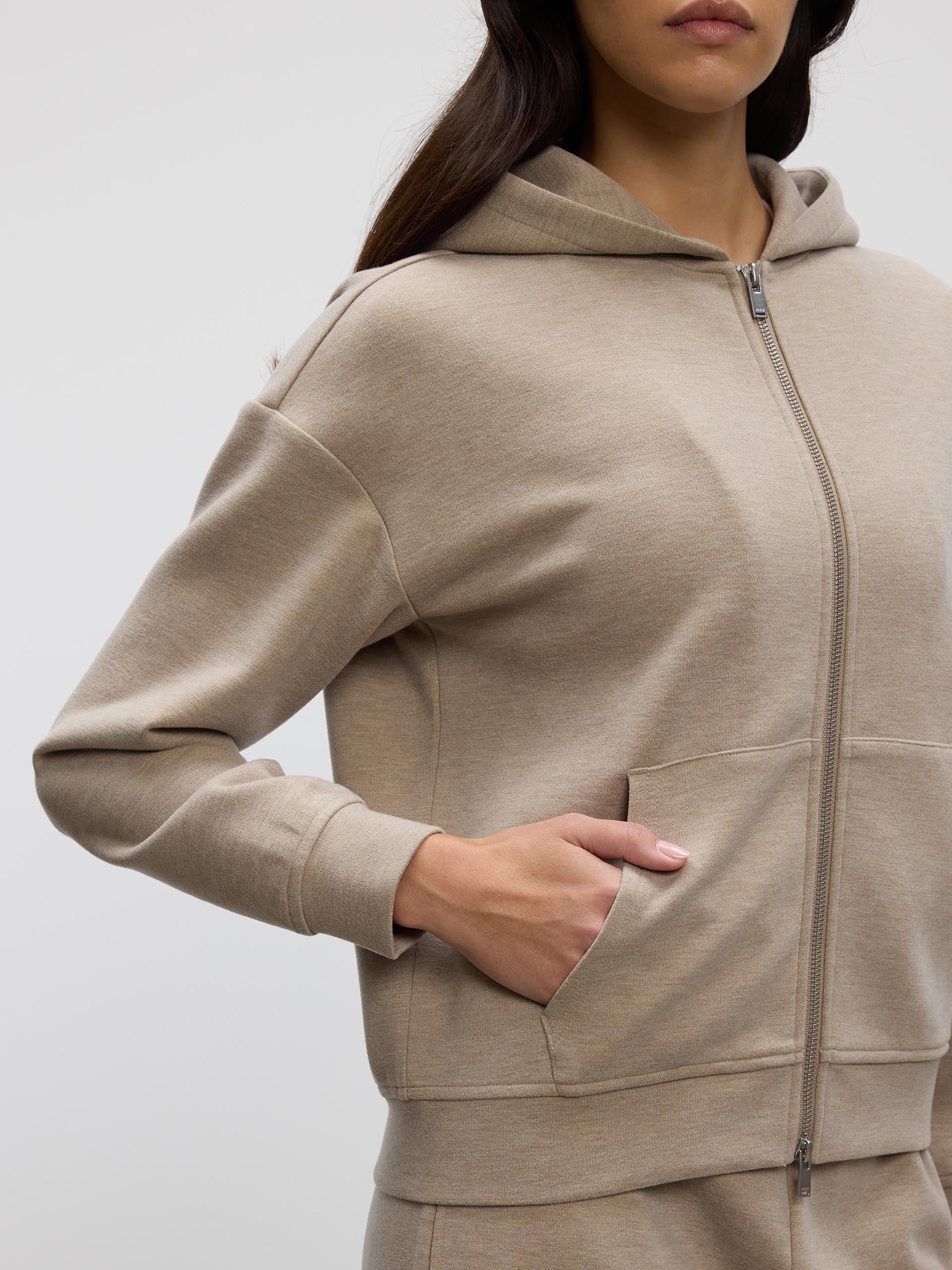 Womens Knitted Relaxed Zip Hoodie in Stone - Image 4