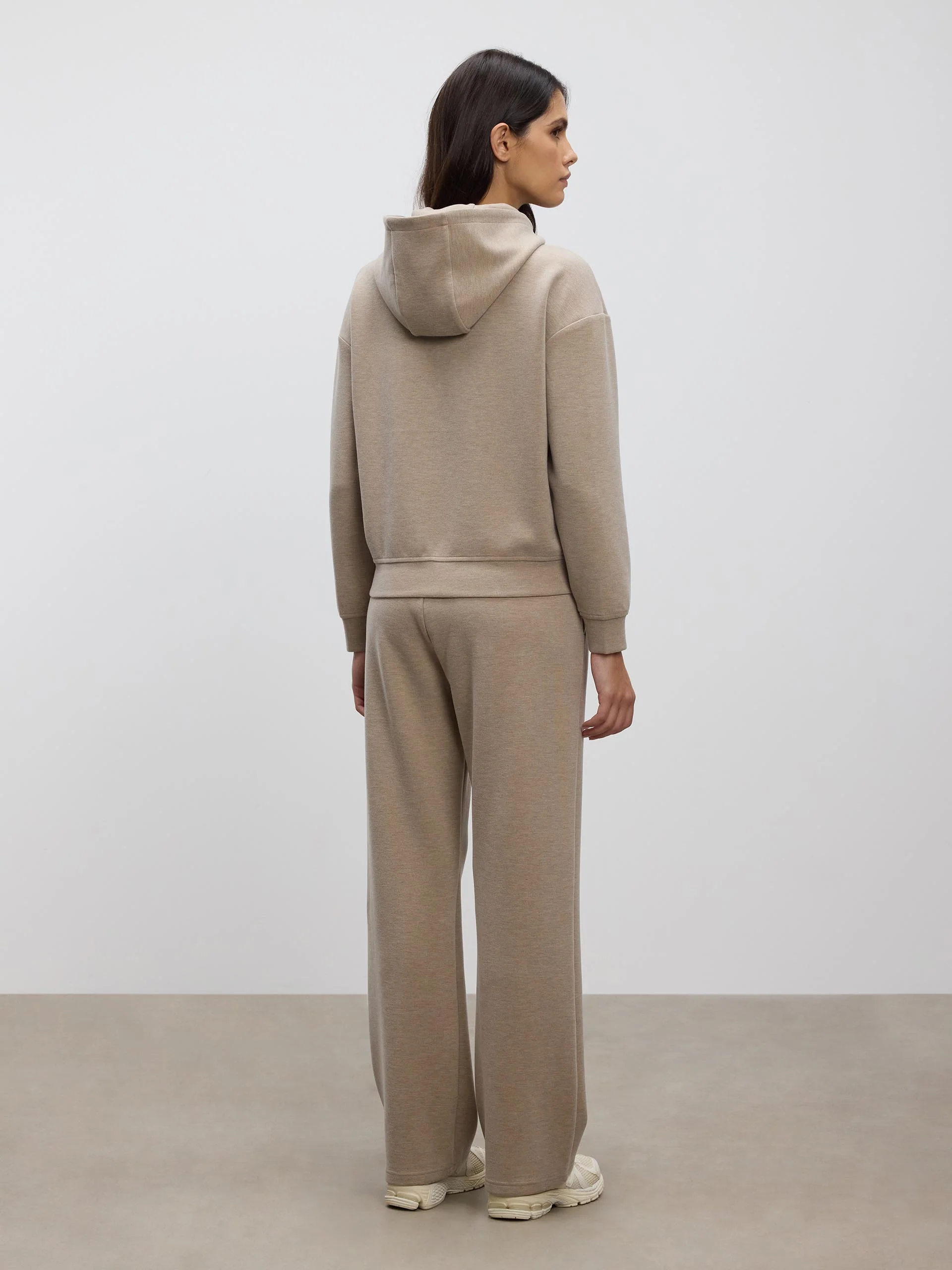 Womens Knitted Relaxed Zip Hoodie in Stone - Image 5