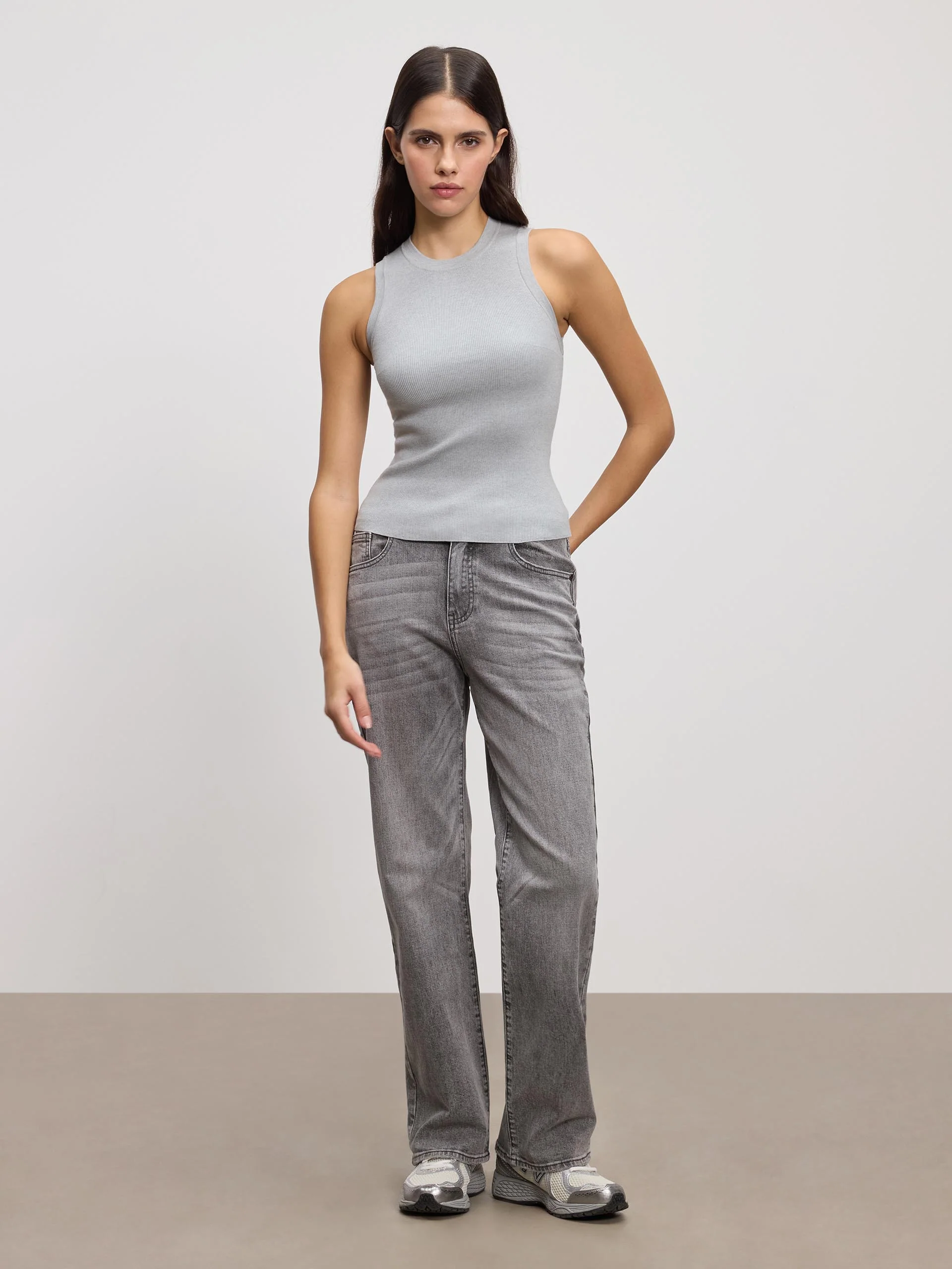 Womens Knitted Vest in Marl Grey - Image 2