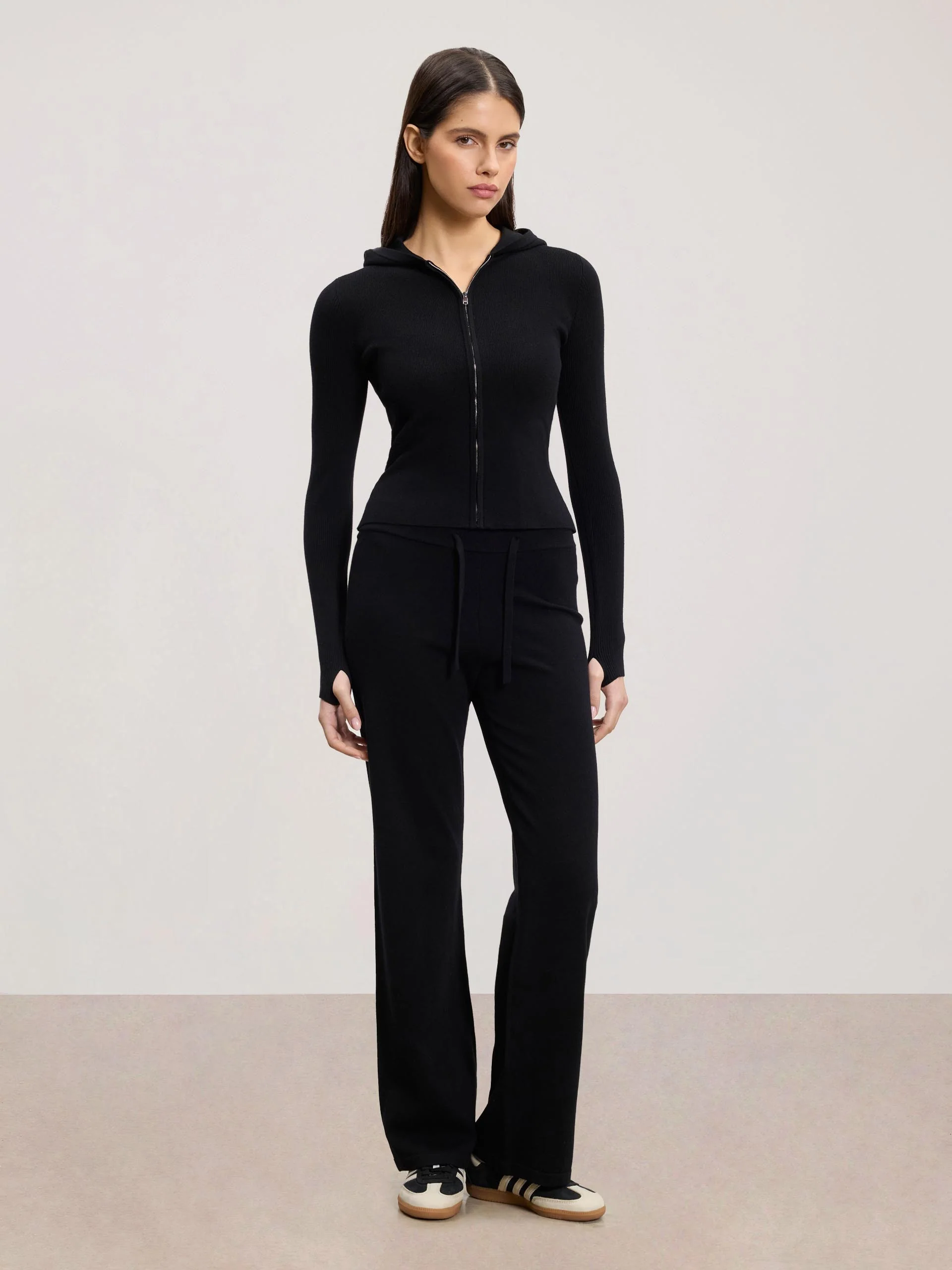 Womens Light Knit Hoodie in Black - Image 2