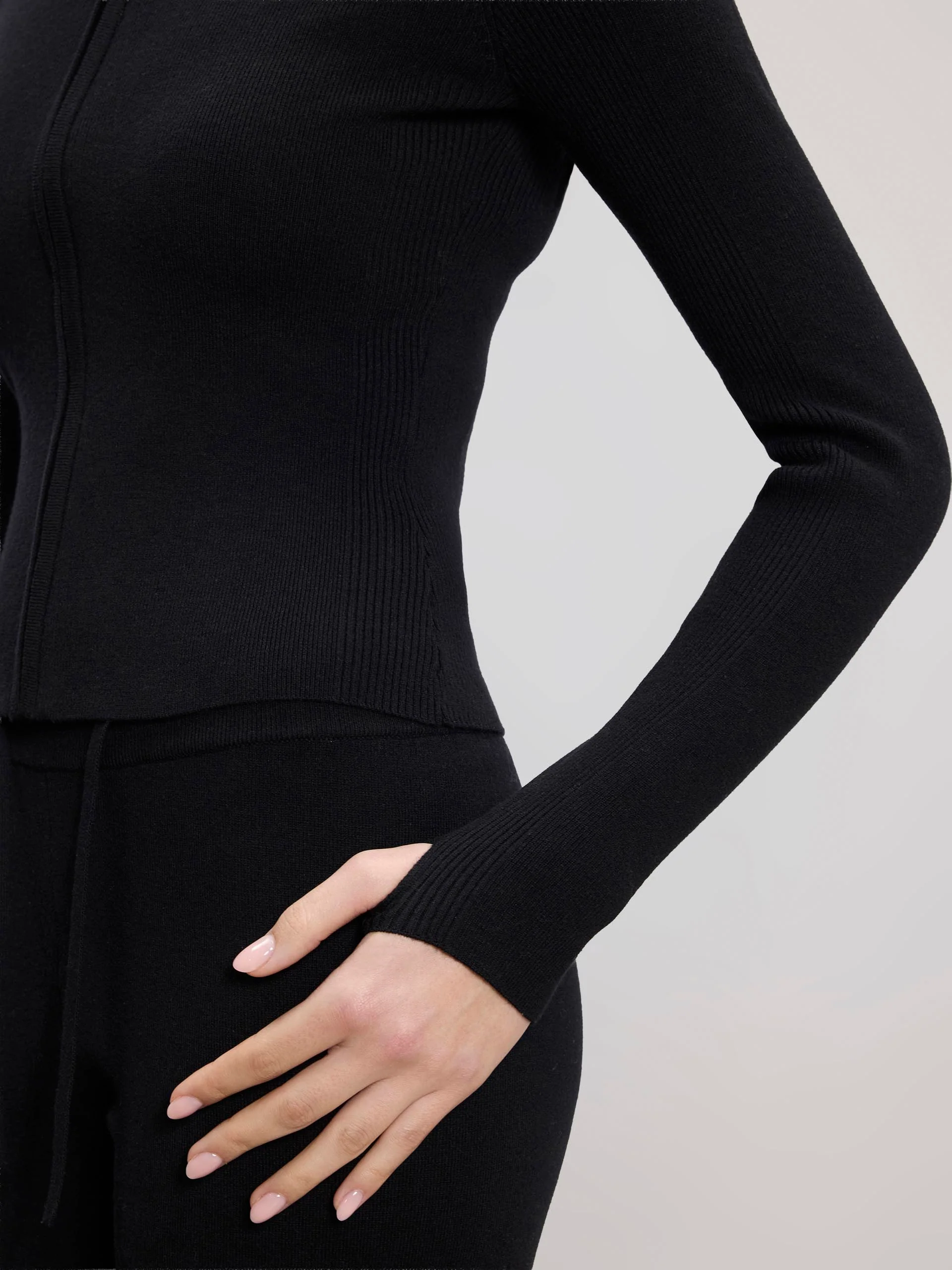 Womens Light Knit Hoodie in Black - Image 3