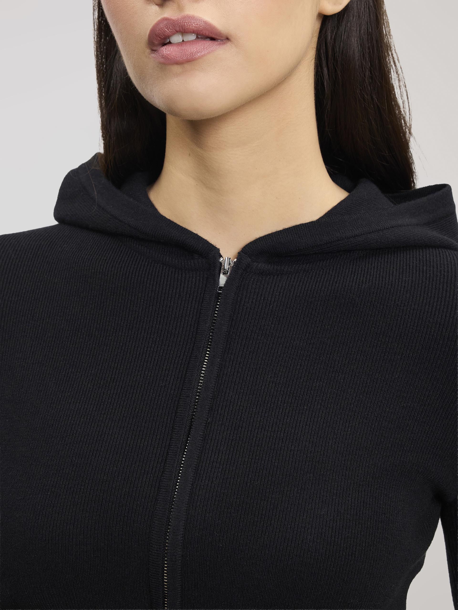 Womens Light Knit Hoodie in Black - Image 4