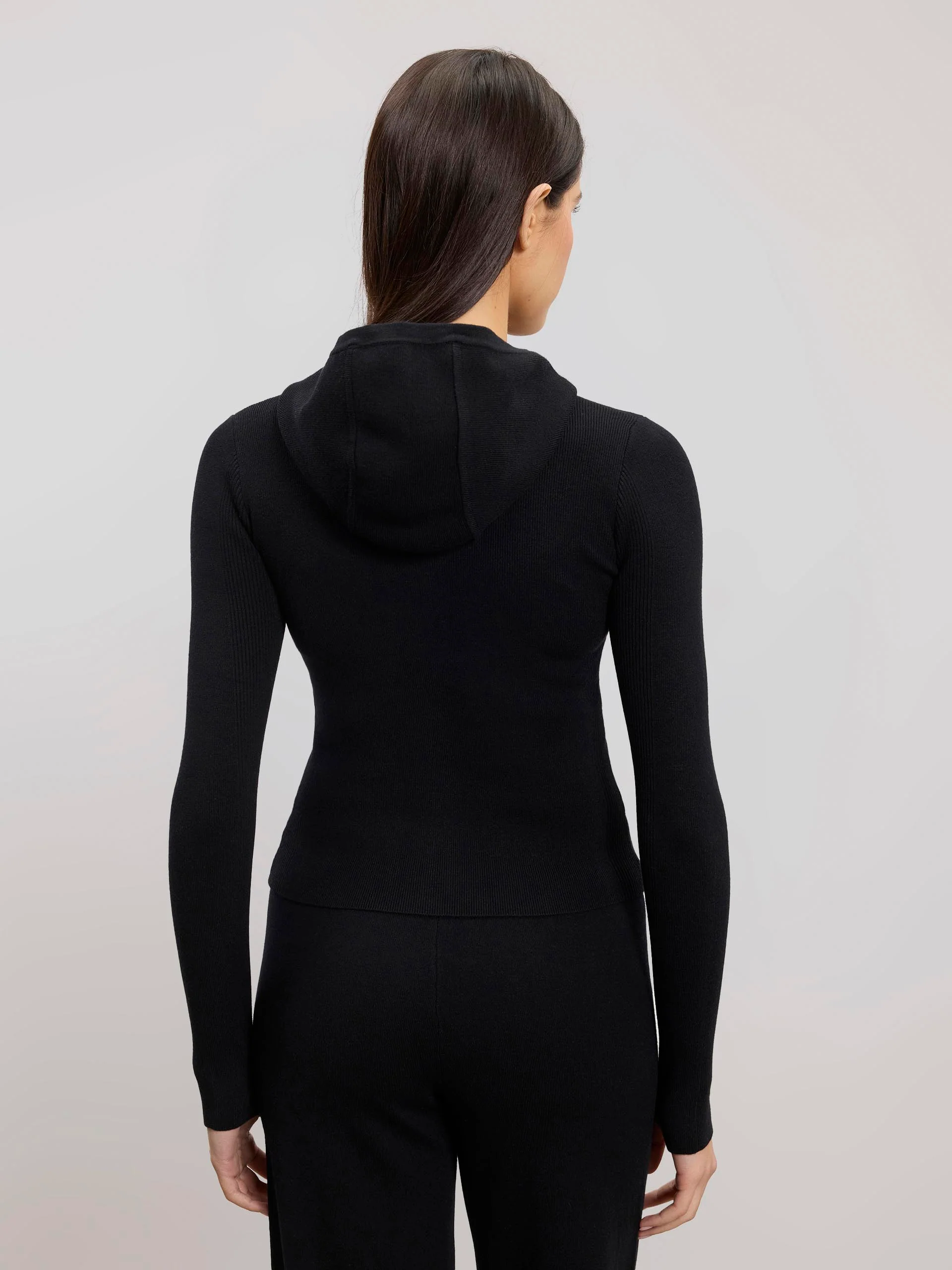 Womens Light Knit Hoodie in Black - Image 5