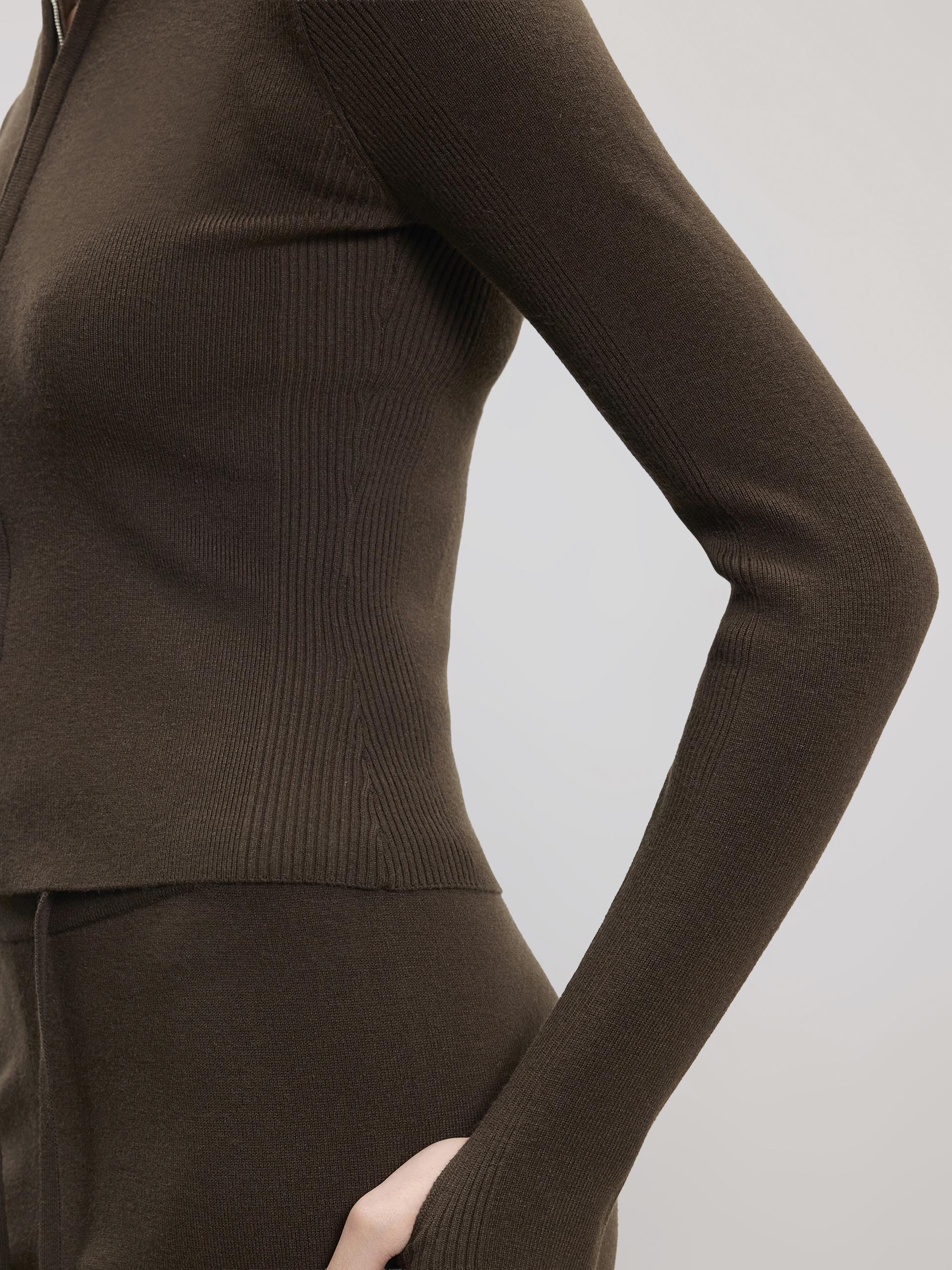 Womens Light Knit Hoodie in Brown - Image 4