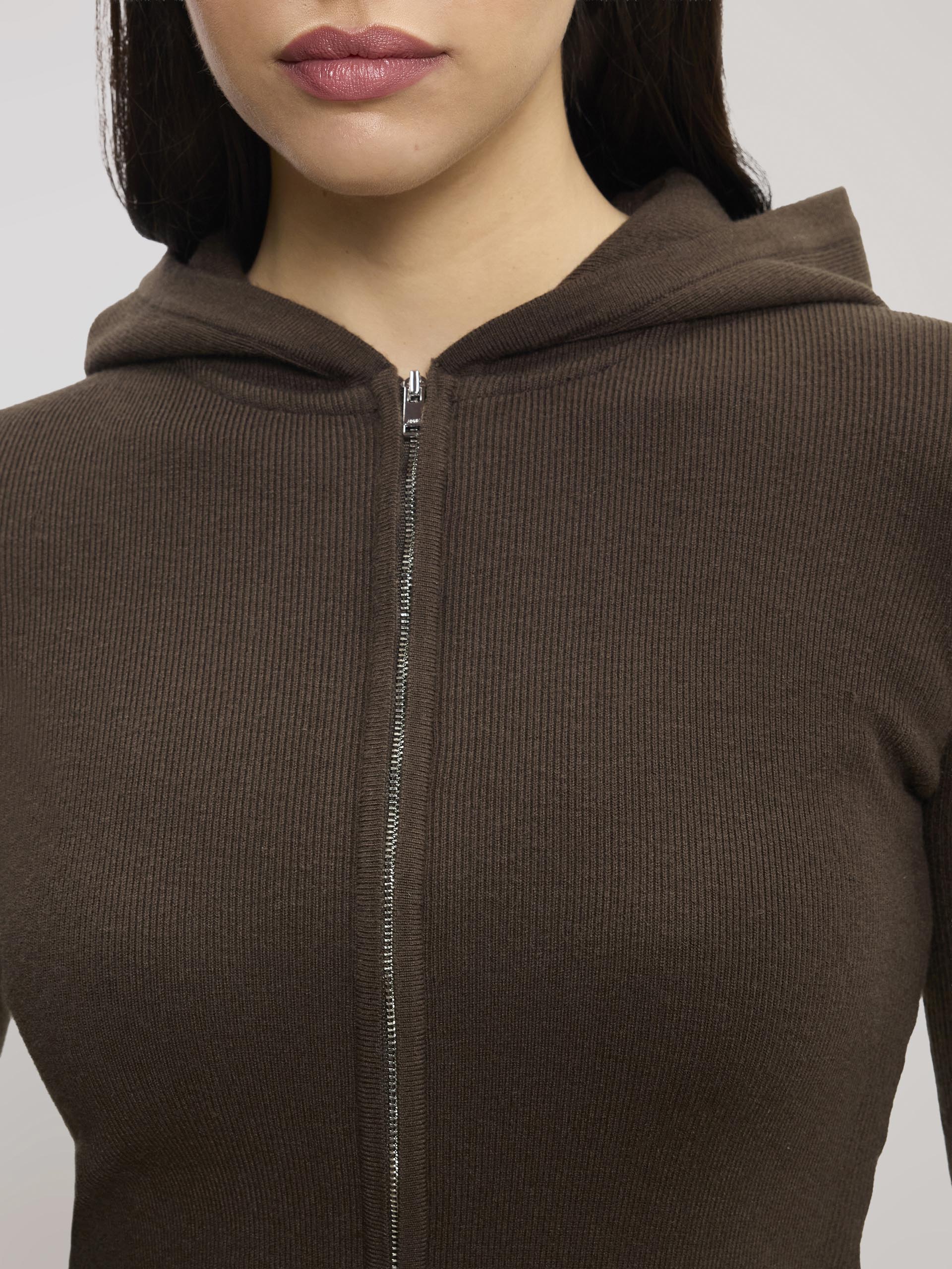 Womens Light Knit Hoodie in Brown - Image 5