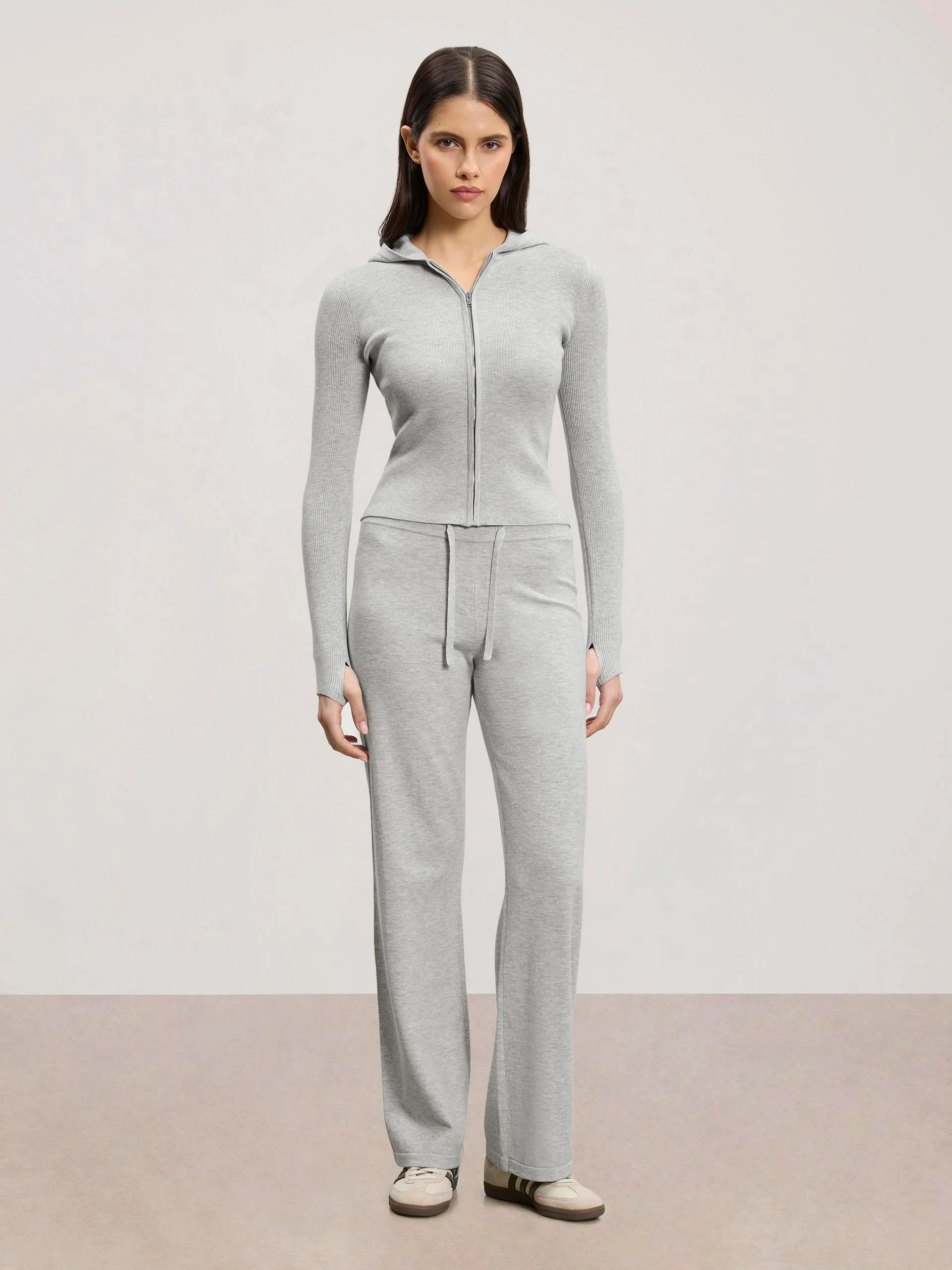 Womens Light Knit Hoodie in Marl Grey - Image 2