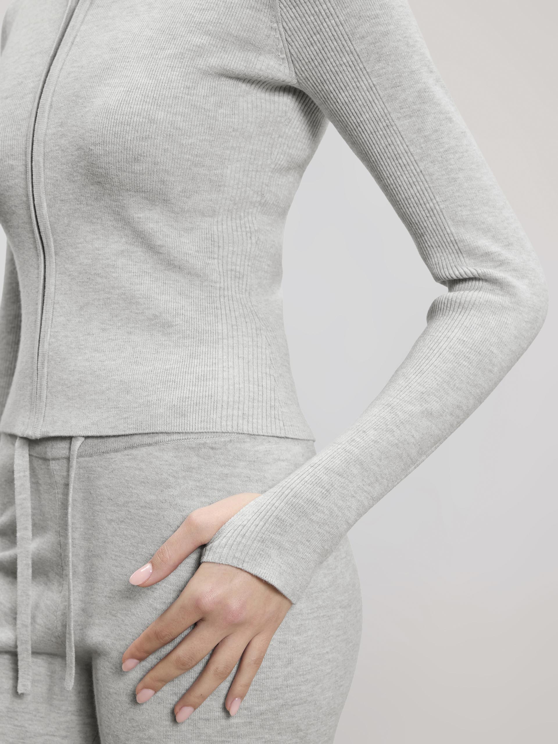 Womens Light Knit Hoodie in Marl Grey - Image 3