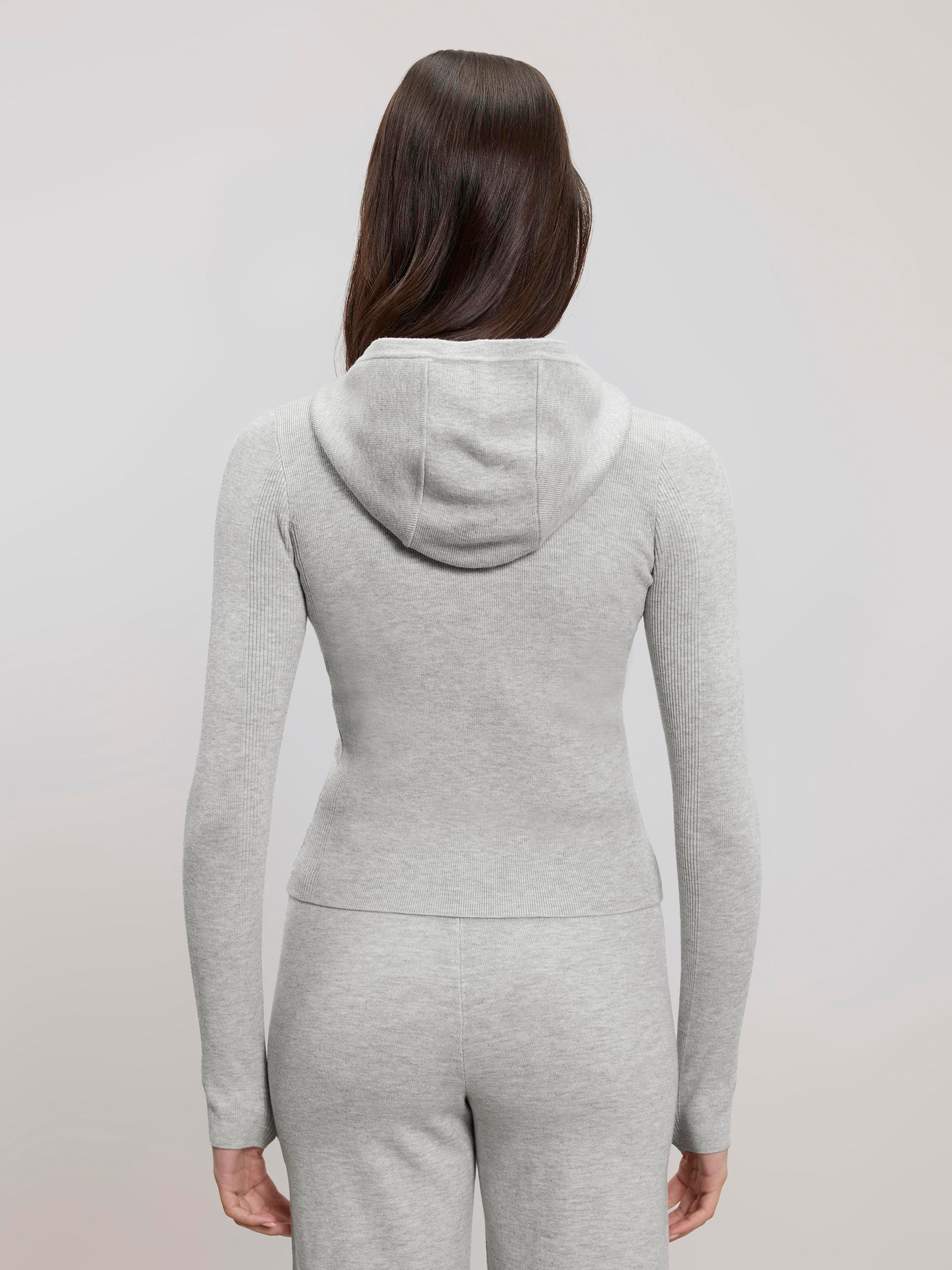 Womens Light Knit Hoodie in Marl Grey - Image 5