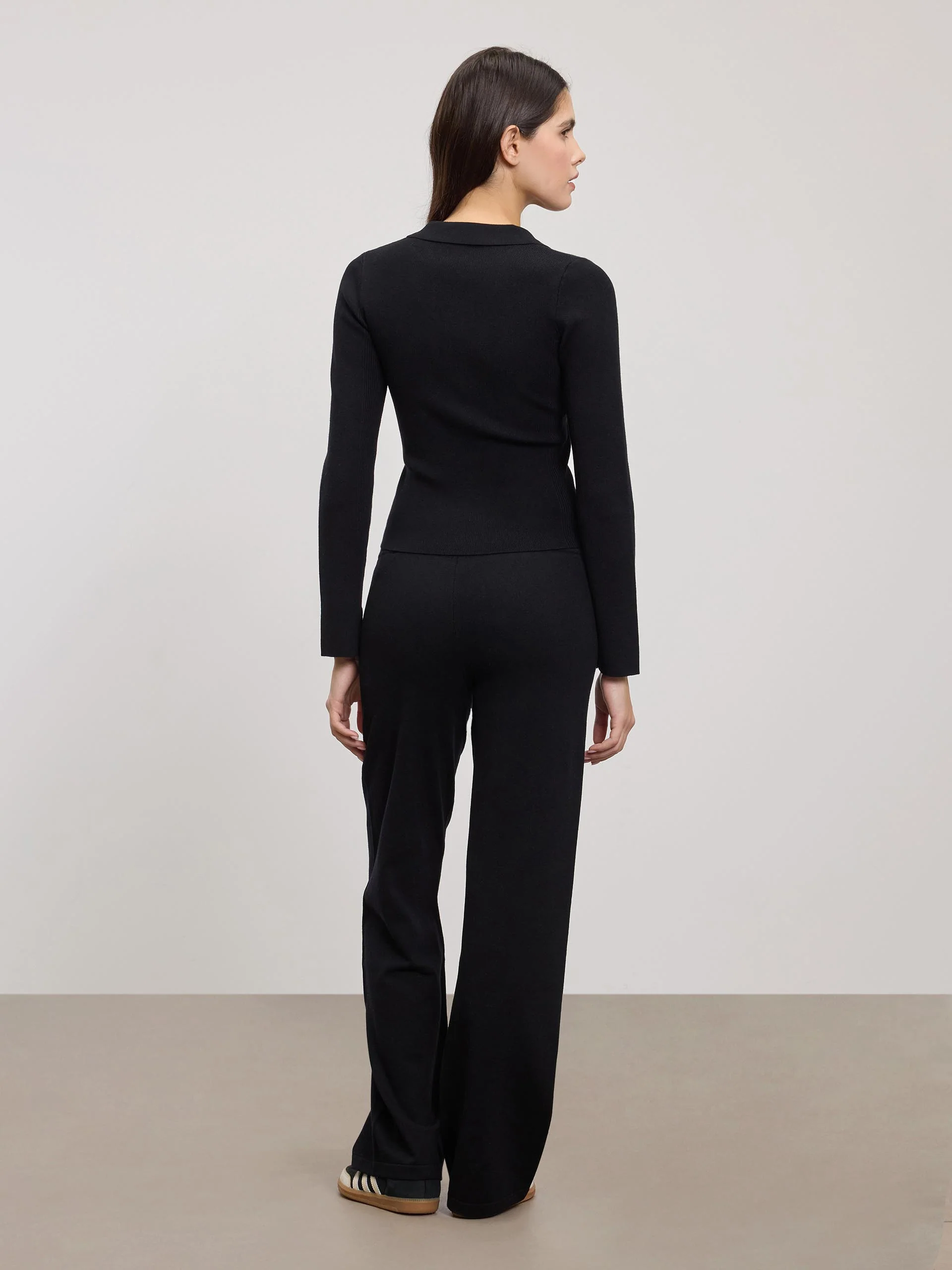 Womens Light Knit Polo Shirt in Black - Image 6