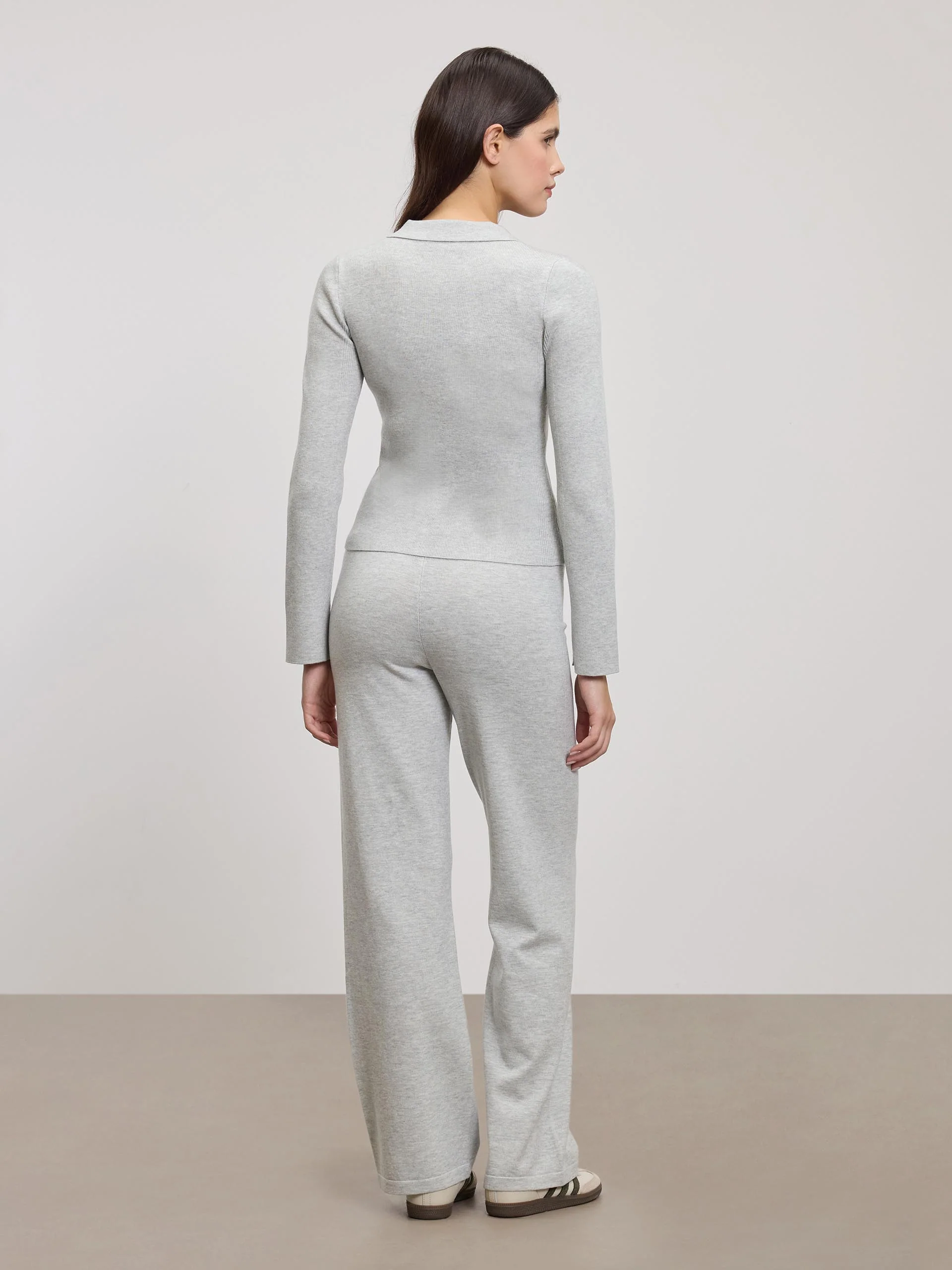 Womens Light Knit Polo Shirt in Marl Grey - Image 7