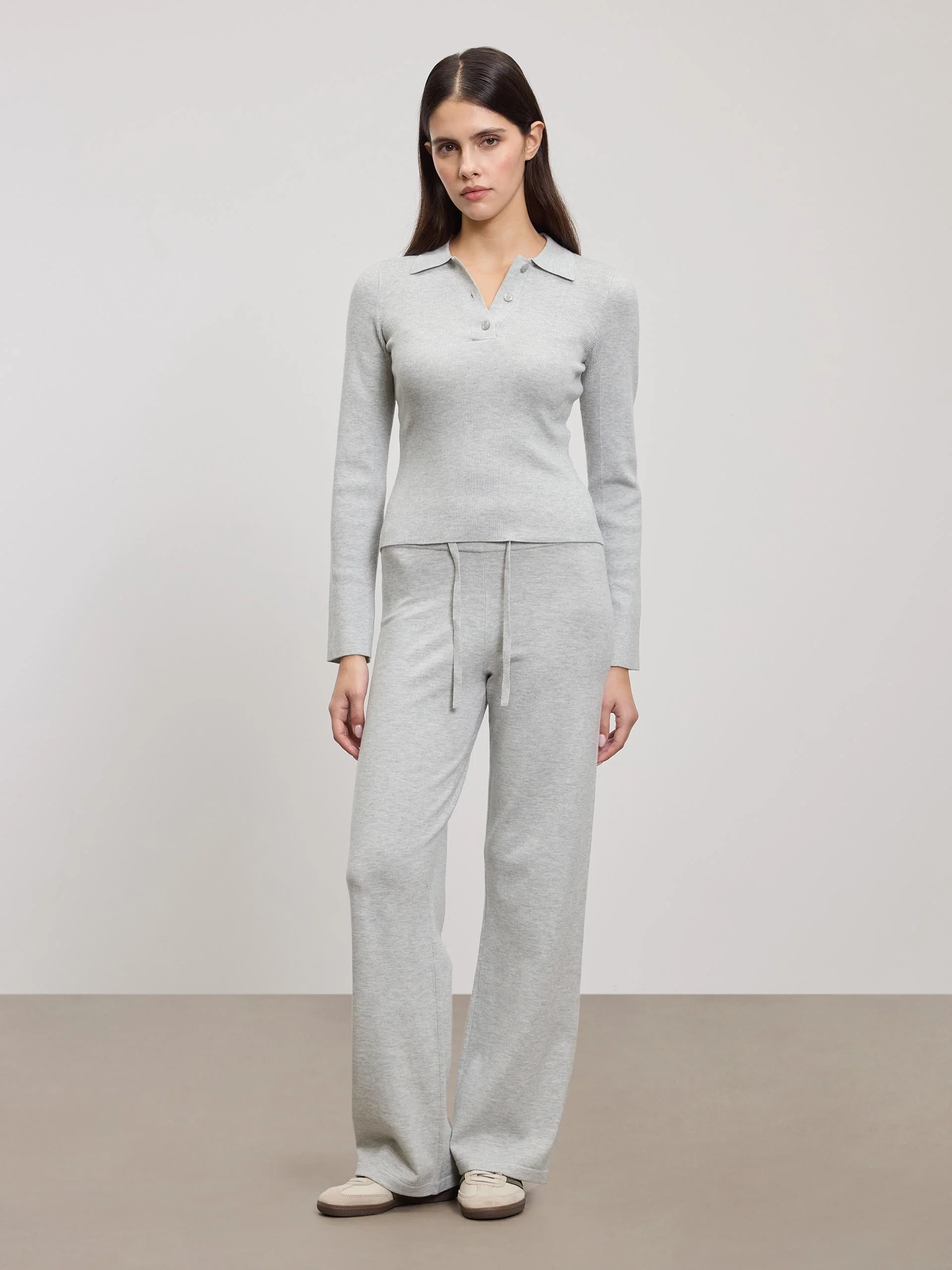 Womens Light Knit Polo Shirt in Marl Grey - Image 8
