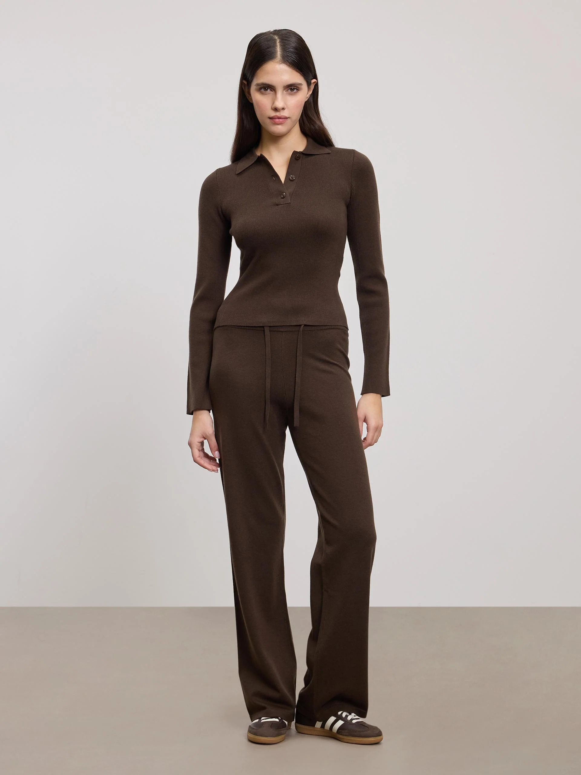 Womens Light Knit Straight Leg Jogger in Brown - Image 3