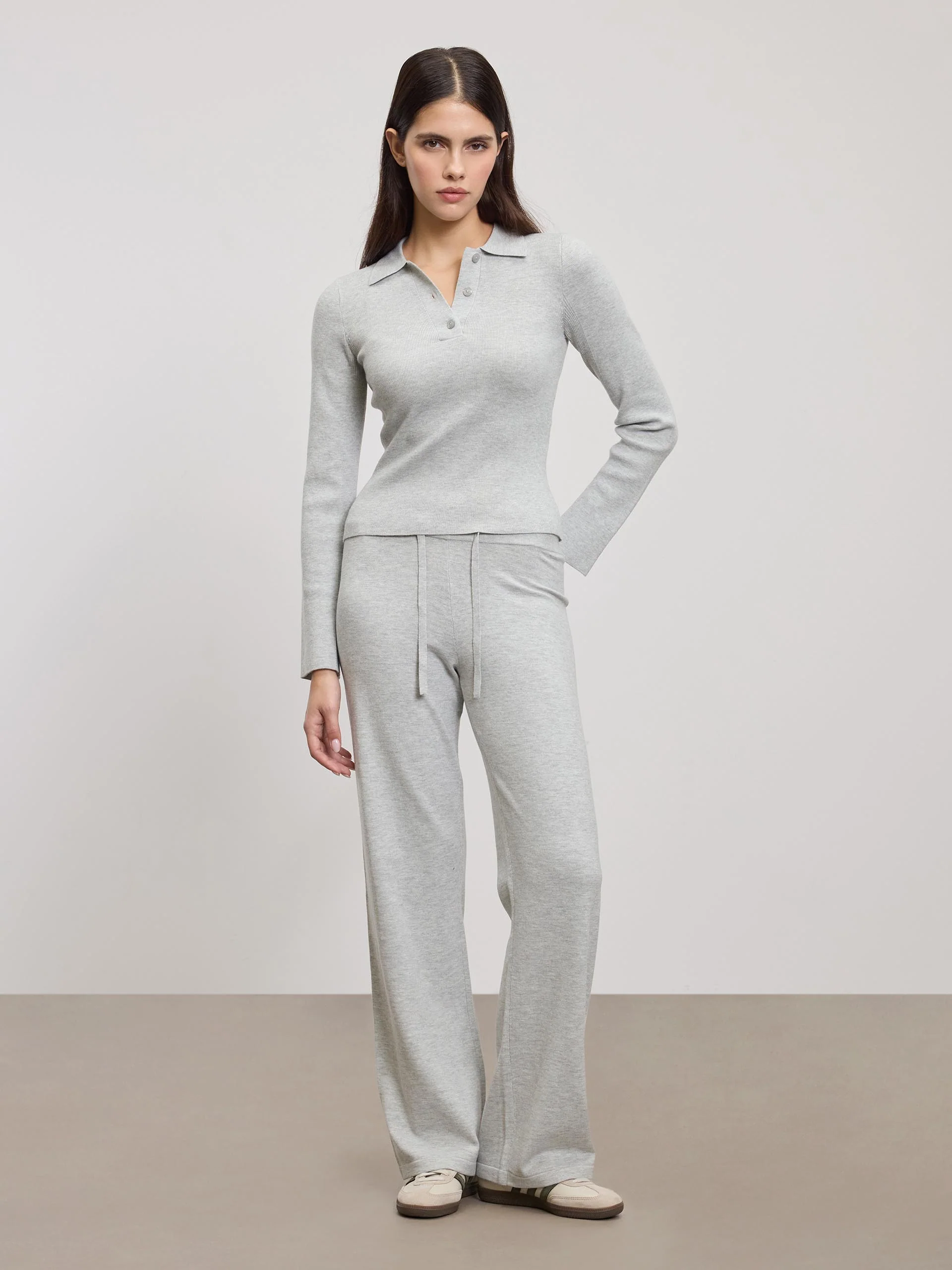 Womens Light Knit Straight Leg Jogger in Marl Grey - Image 3