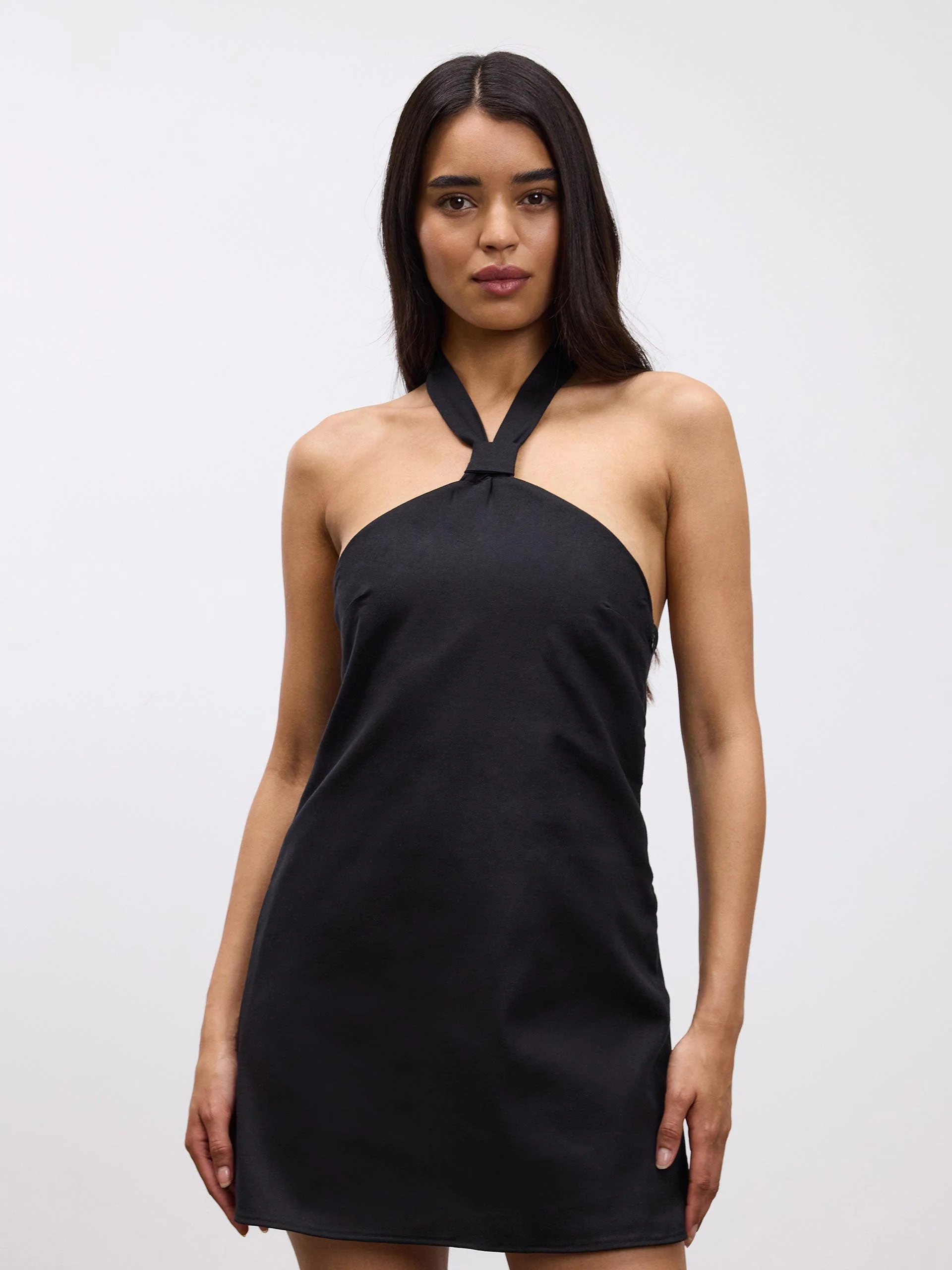 Womens Linen Halter Dress in Black - Image 2