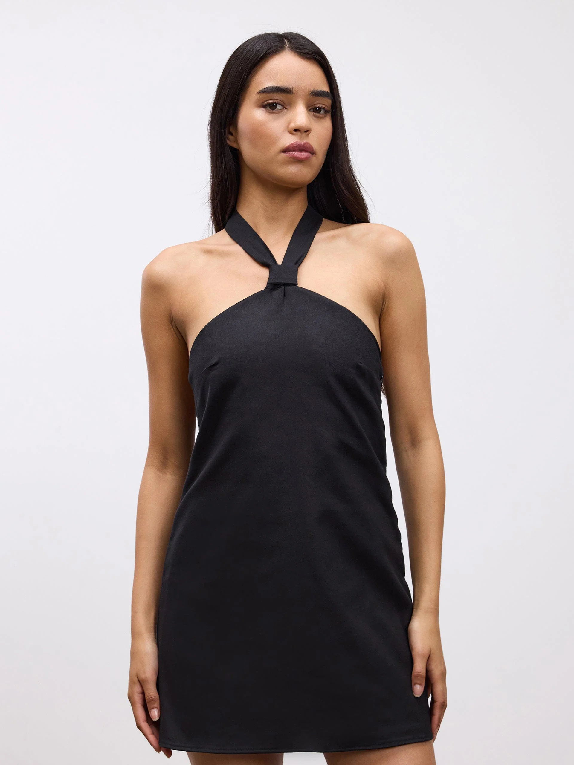 Womens Linen Halter Dress in Black - Image 7