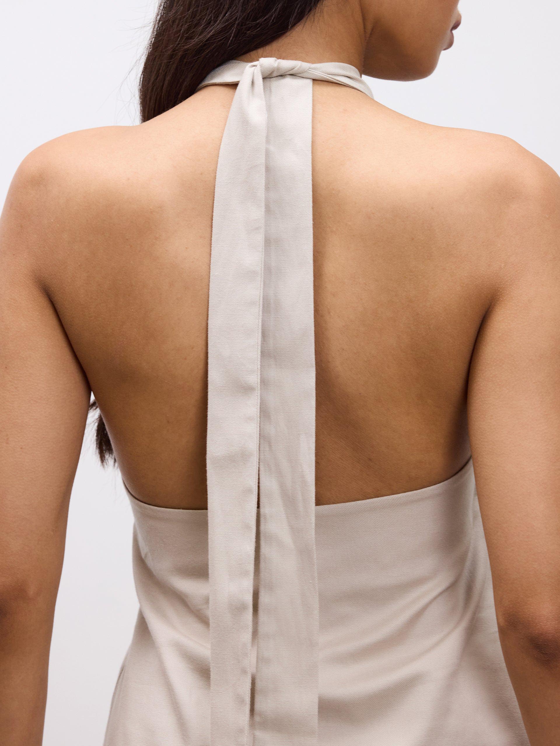 Womens Linen Halter Dress in Stone - Image 4