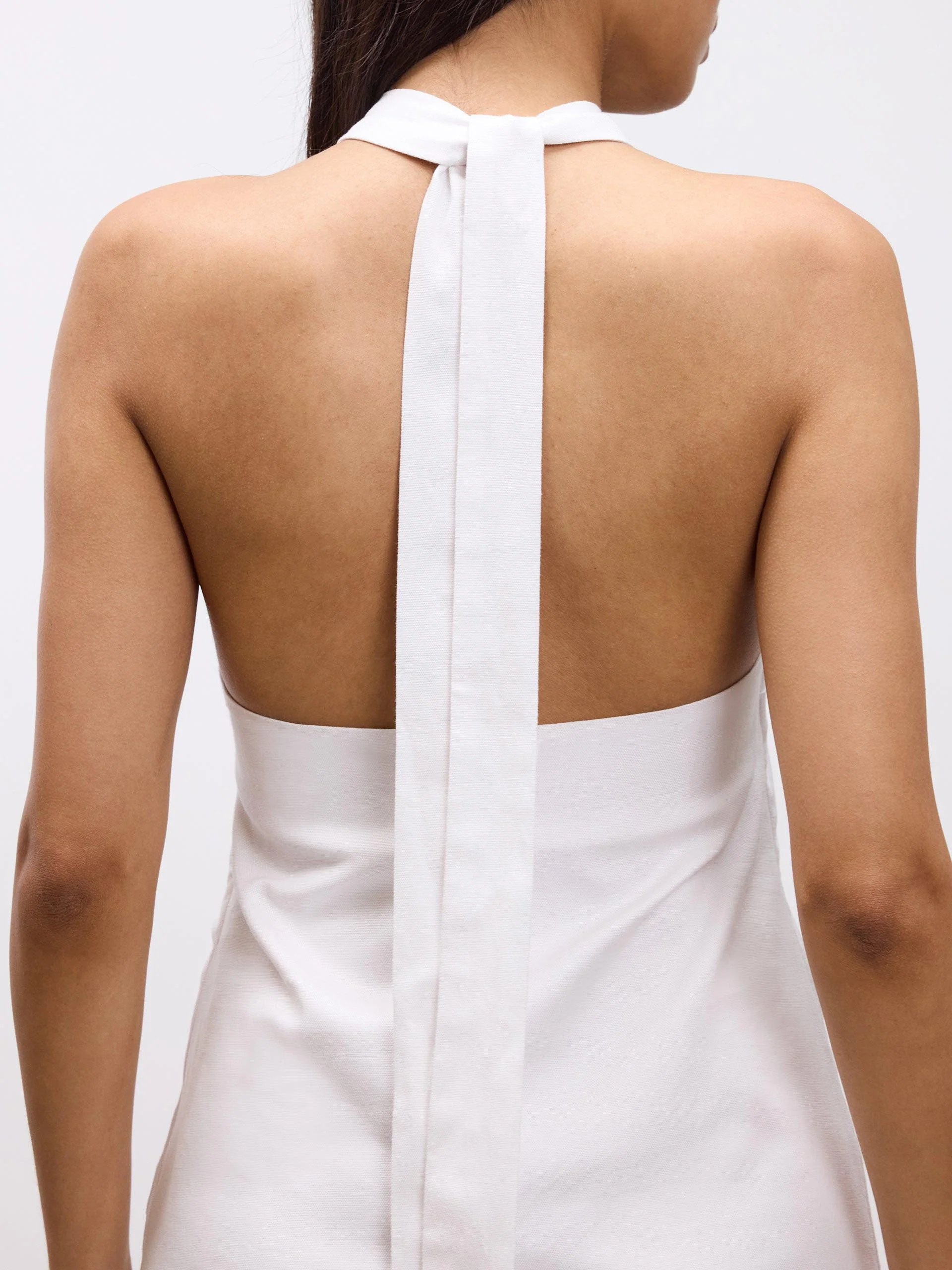 Womens Linen Halter Dress in White - Image 4