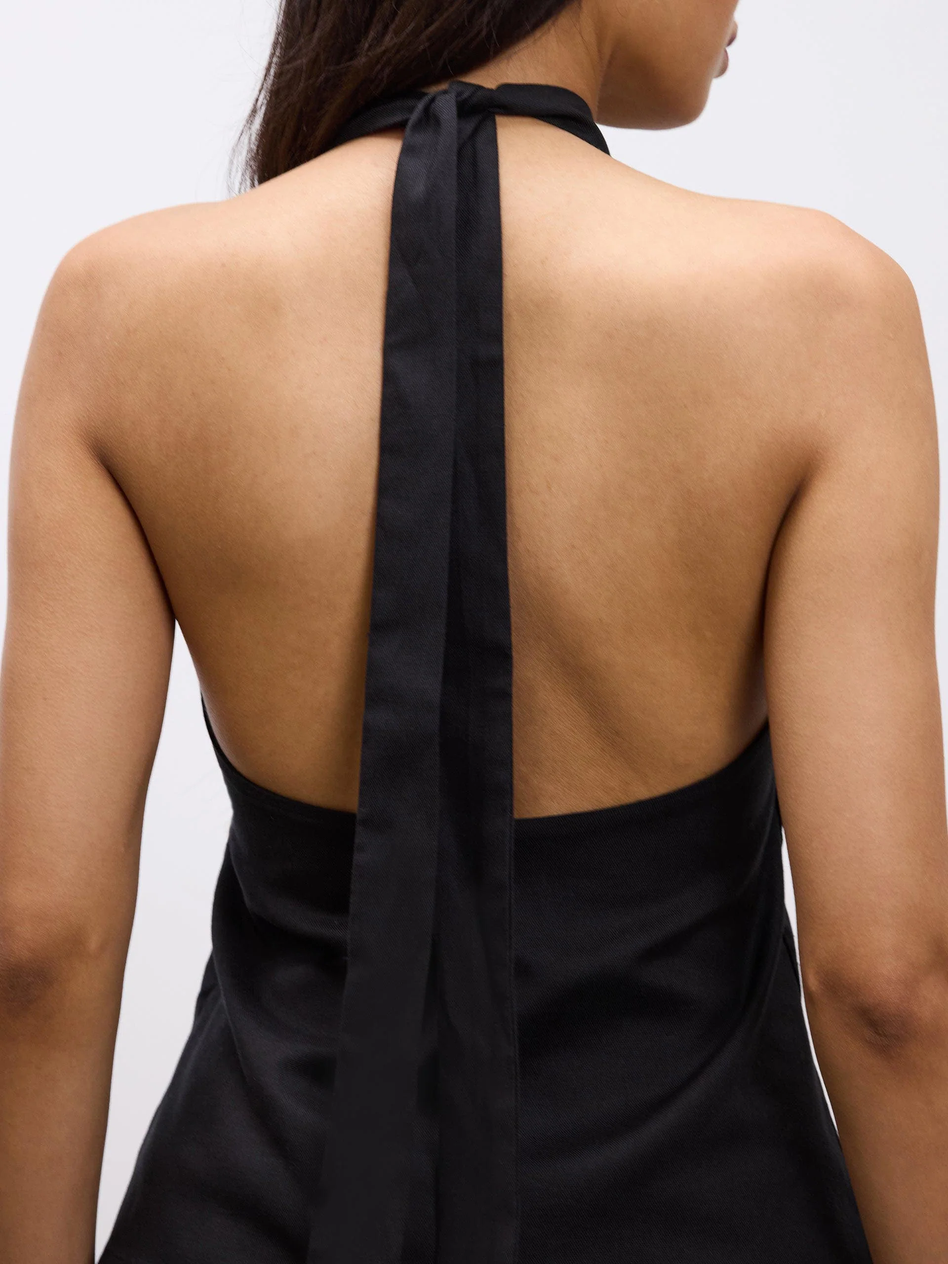 Womens Linen Halter Top in Black - Image 5