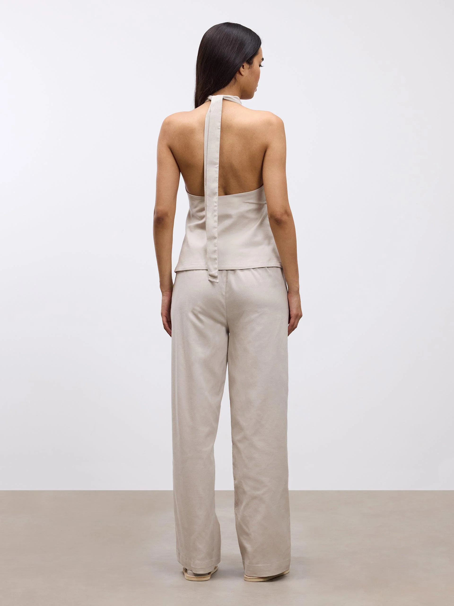 Womens Linen Halter Top in Stone - Image 4
