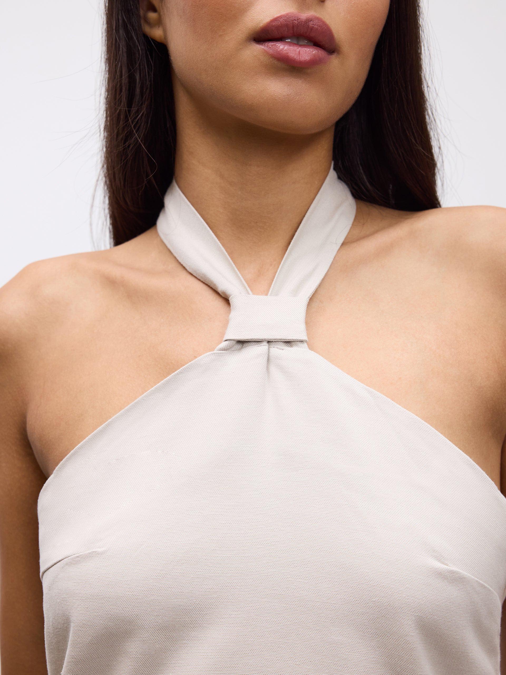 Womens Linen Halter Top in Stone - Image 7