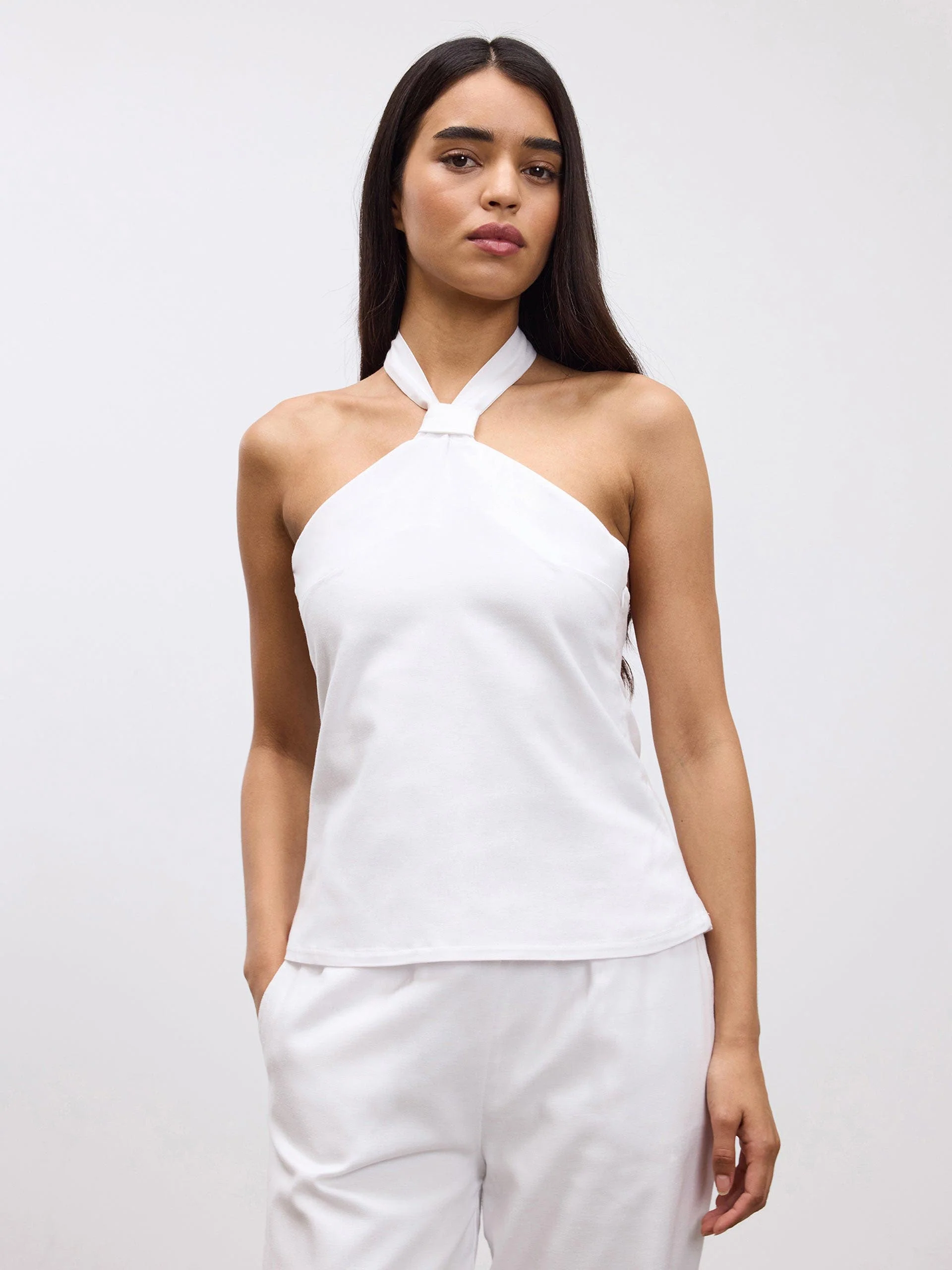 Womens Linen Halter Top in White - Image 4