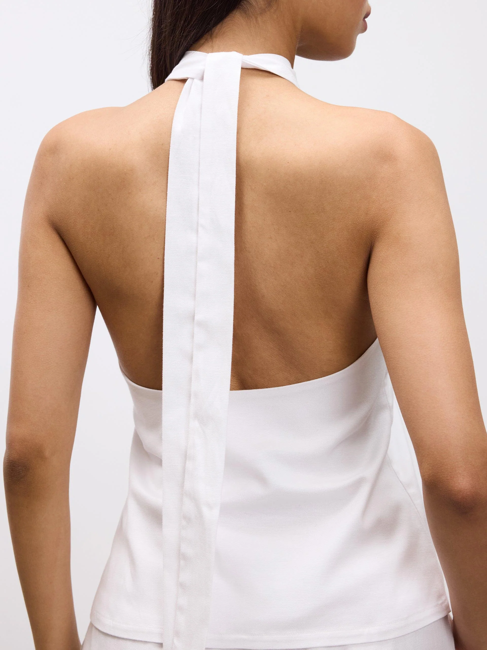 Womens Linen Halter Top in White - Image 5