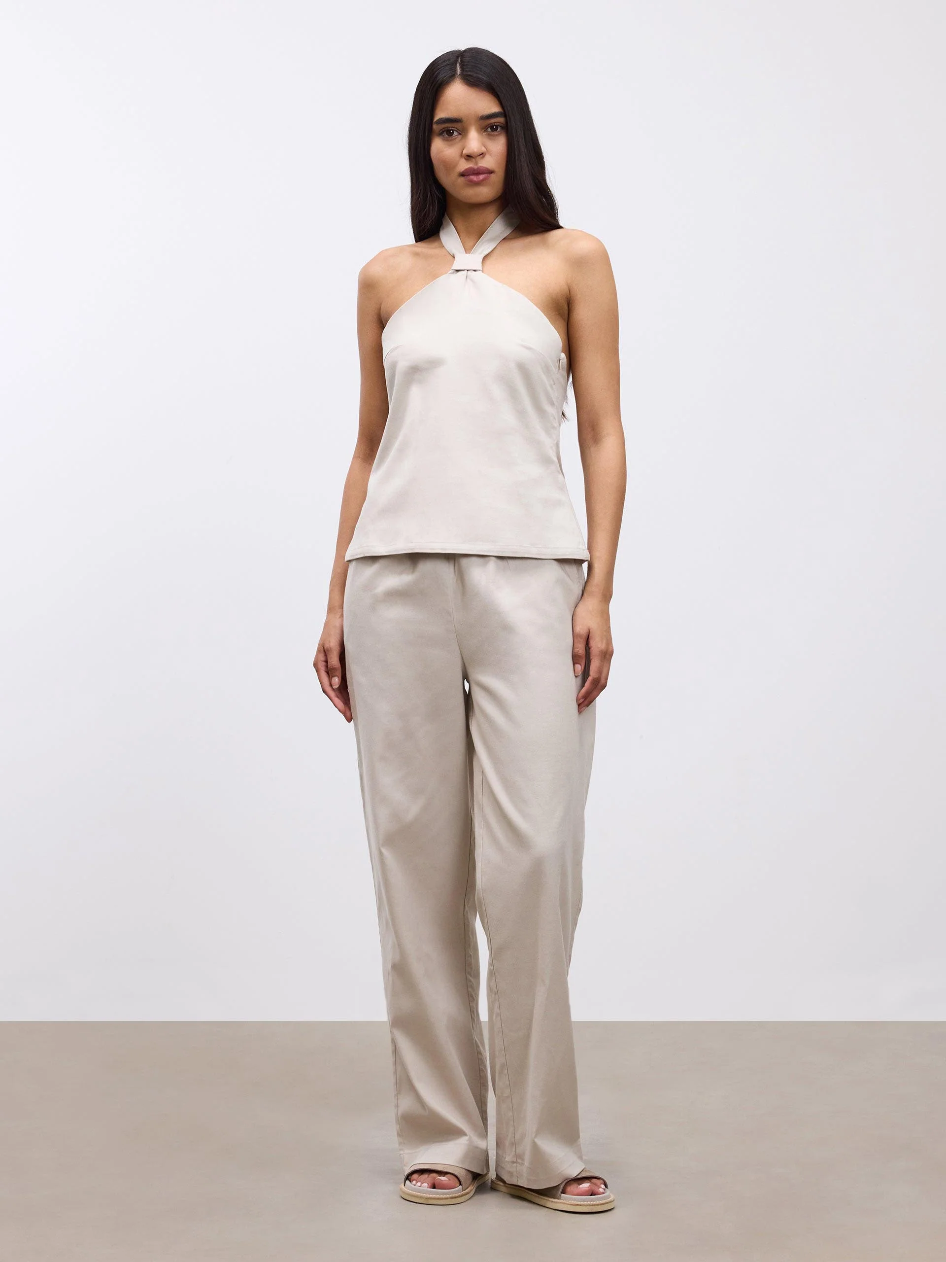 Womens Linen Trouser in Stone - Image 3